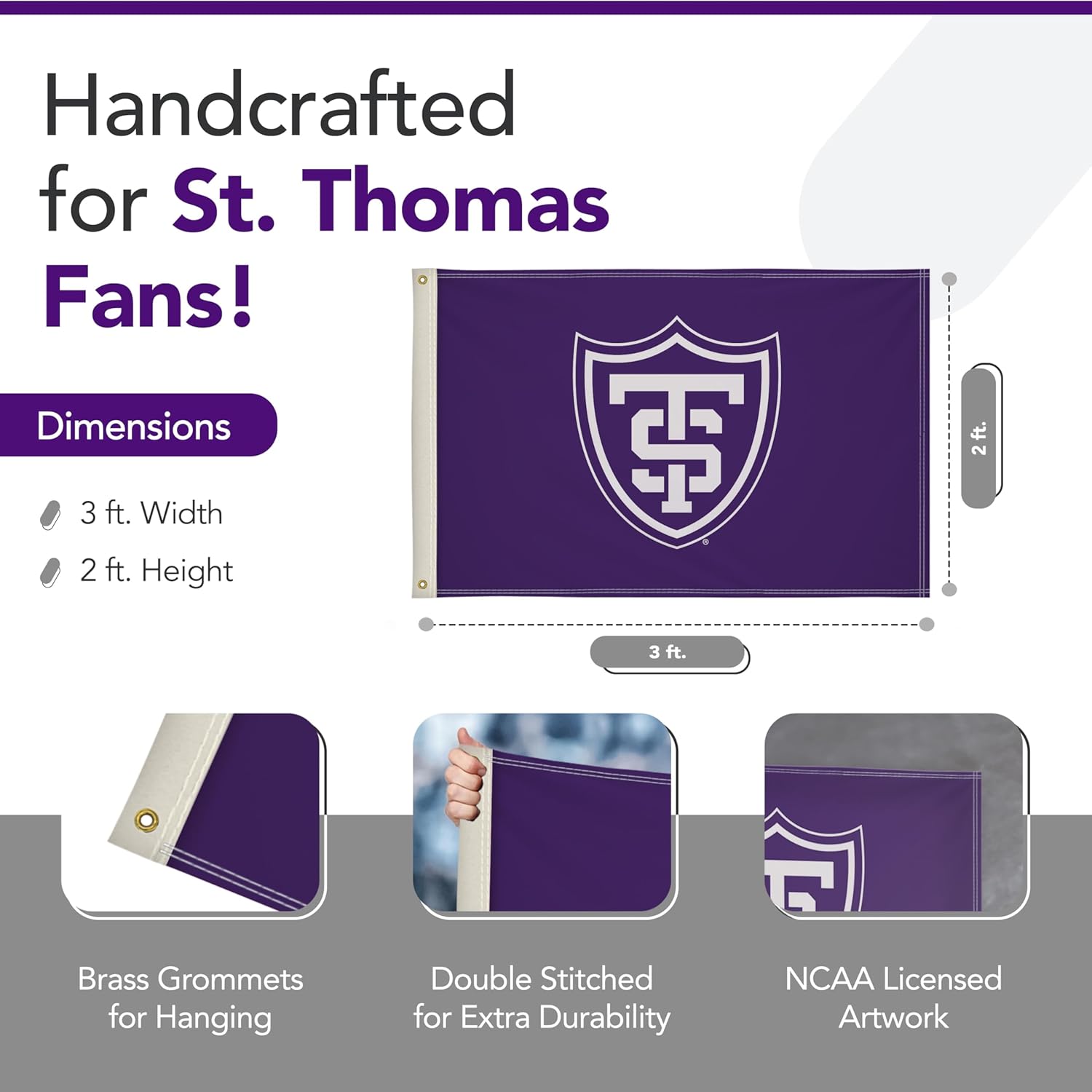 St. Thomas Tommies College Sports Printed Flag - NCAA Licensed - Nylon - Tommies School Banner (Purple, White) (2' x 3') - Image 2
