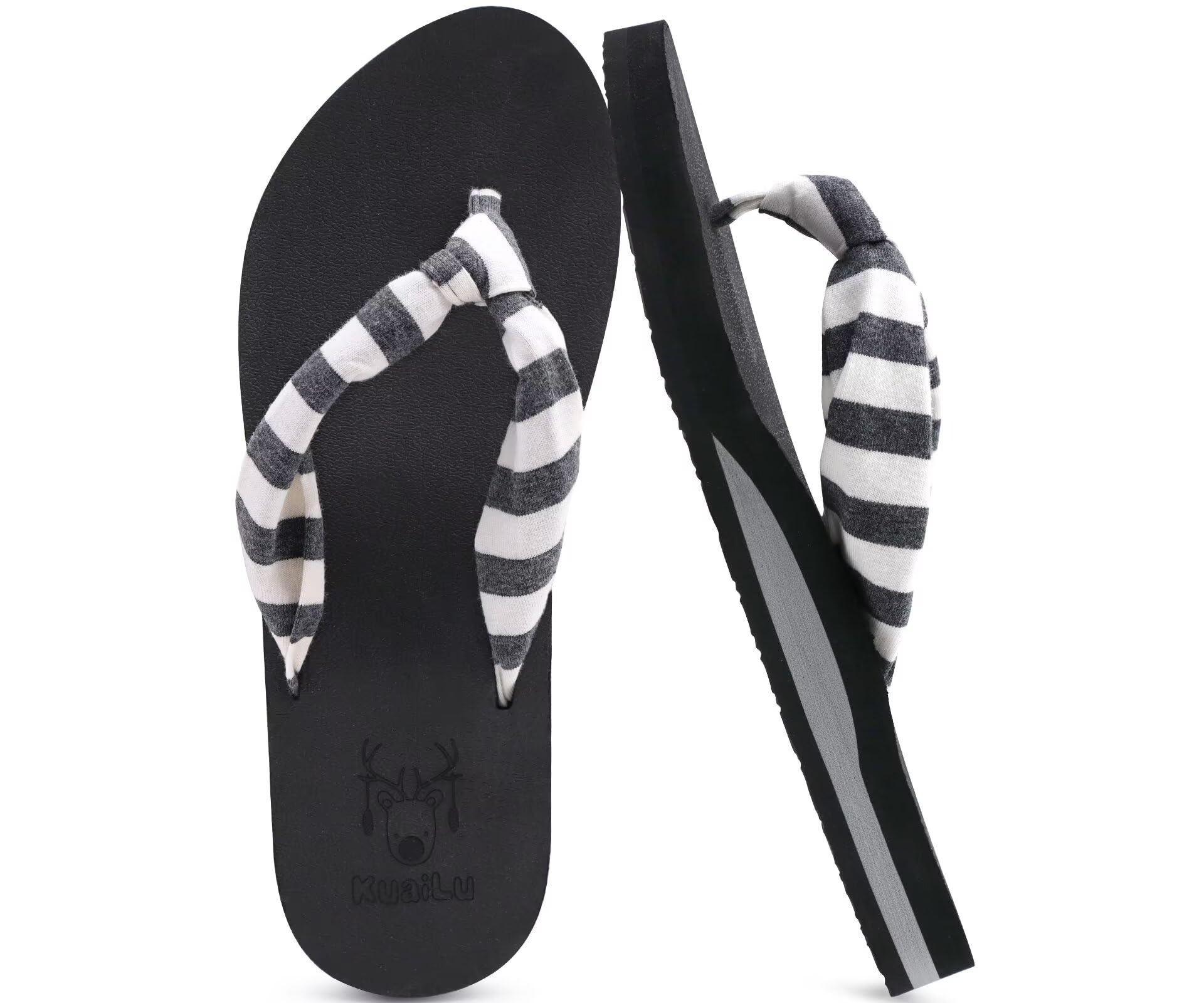 KuaiLu Infradito Donna Estive Comode Stoffa Righe Ciabatte Arch Support Spiaggia Piscina Sandali Mare Leggere Antiscivolo Gomma Suole