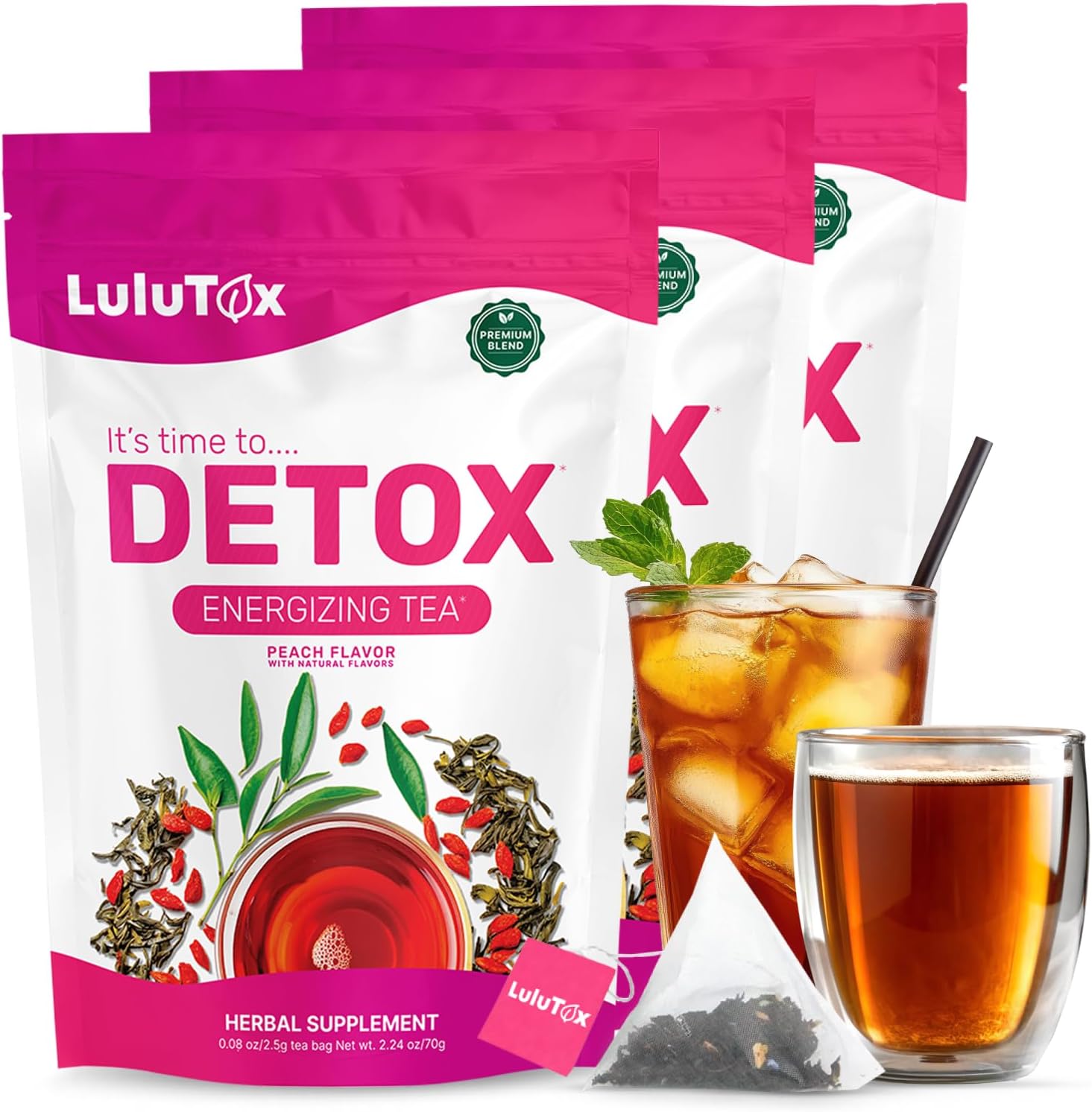 Detox Tea - Herbal Blend with Dandelion, Ginseng, and Ginger - Supports A Healthy Weight, Digestive Health - Vegan, All Natural, Laxative-Free - Peach Flavor (3 Pack x 28 Servings)