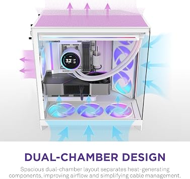 NZXT H9 Flow RGB (2025) – Large Double Compartment ATX Mid-Tower Airflow Computer Case – 1 x 420 mm RGB Fan Unit and 1 x 120 mm Fan – 420 mm Radiator Support – Toughened Glass – White