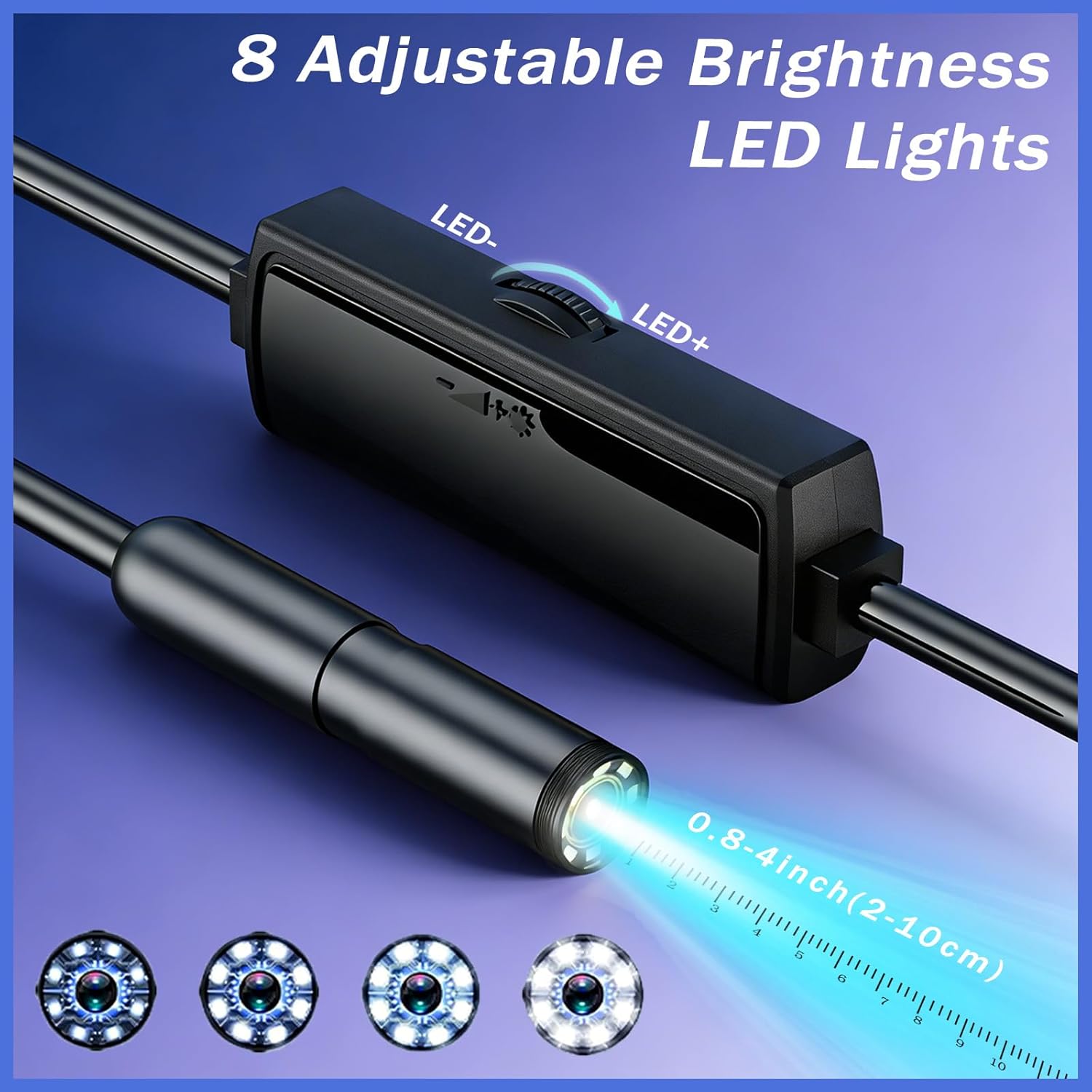 Industrial Endoscope Camera, 1920P HD Borescope with 8 Adjustable LED Lights, IP67 Waterproof Semi-Rigid Cable, for Car Repair, Pipe Inspection, Home Appliance Maintenance, iOS & Android