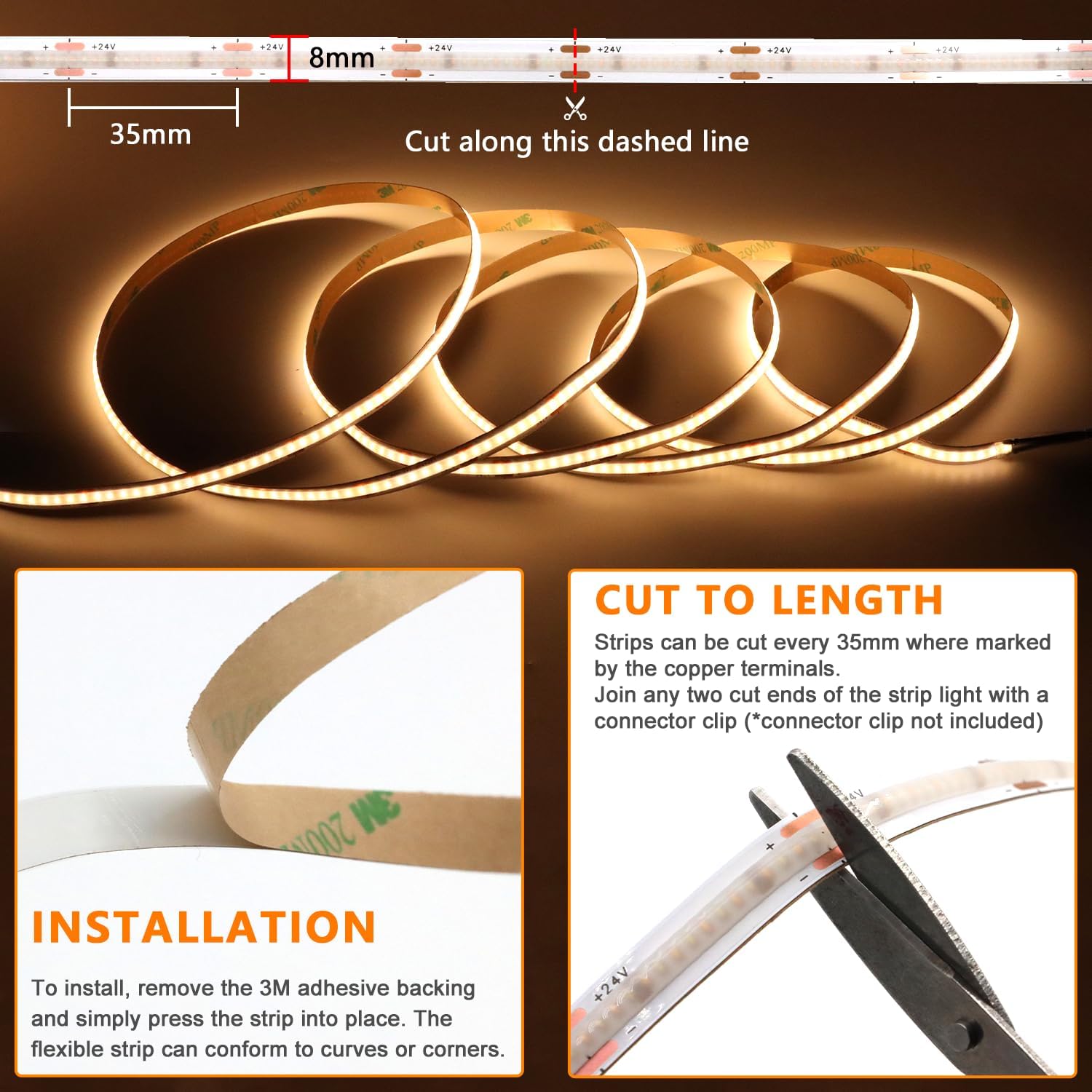 VST 16.4ft COB LED Strip Lights CCT 2700K-6500K UL-Listed, 24V Dimmable LED Light CRI 93, 2400LEDs Super Bright LED Tape Lighting with 60W LED Driver ETL-Listed and Remote Controller