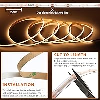 Vista 5 de VST Tira de luces LED COB de 16.4 pies CCT 2700K-6500K con certificación UL, luz LED regulable de 24 V CRI 93, 2400 LED súper brillante cinta