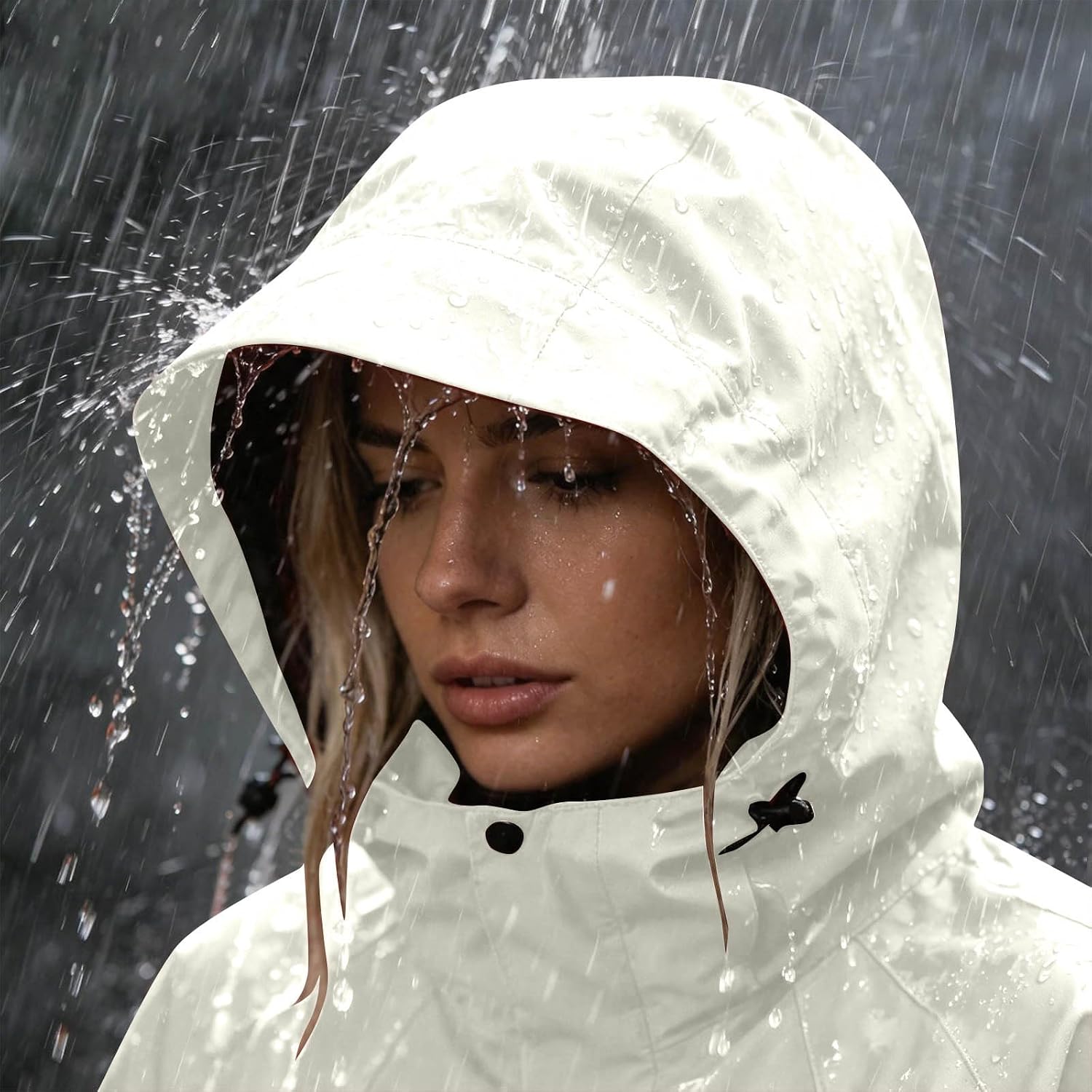 Waterproof Rain Jacket for Women Hooded Windbreaker Outdoor Coat | Women's Zip Up Waterproof Rain Coat with Adjustable Hood, Snap Tab Cuff, Zip Pockets for Hiking Camping Travel Fishing