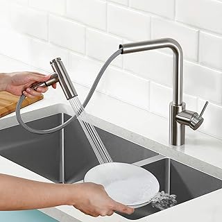 BONADE Robinet de Cuisine avec Douchette Extractible Mitigeur Cuisine en Acier Inoxydable 304 Mitigeur d'évier Nickel Brossé Robinetterie Rotatif à 360° avec 2 Jets de débits