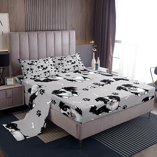Erosebridal Dog Print Queen Bed Sheets Cute Cartoon Animal Dog Sheets,Lovely Bor