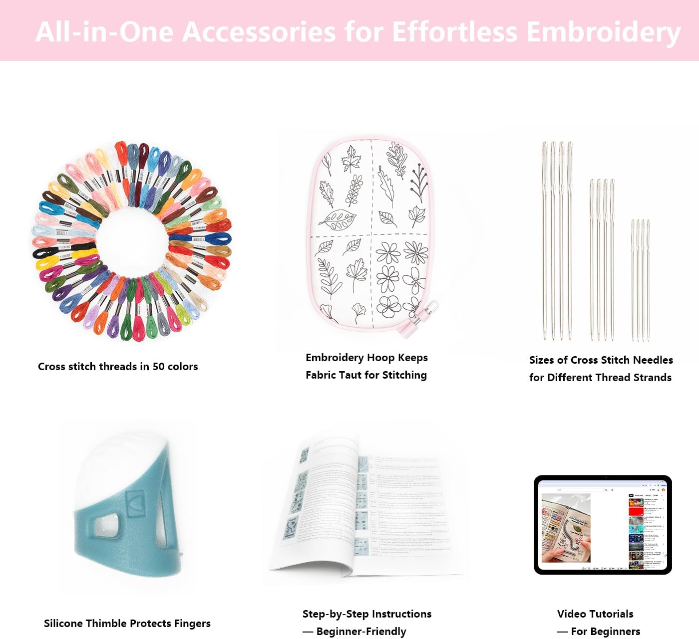 QEONZAR 2026 Upgraded Embroidery Stitch Book Kit – 164 PCS Hardcover Kit for Beginners, Step-by-Step Tutorials, Large 11"x7.5", Sewing Pack, Threads, Needles & Hoop – Ideal Craft Kits for DIY Lovers