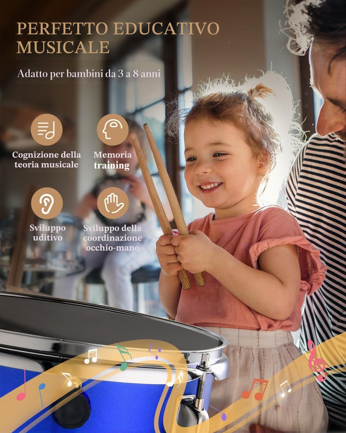 Eastar Batteria per Bambini per età 3-10 Anni, Junior Drum Set con Rullante, Tom, Grancassa, Pedale Grancassa (Specchio Blu)
