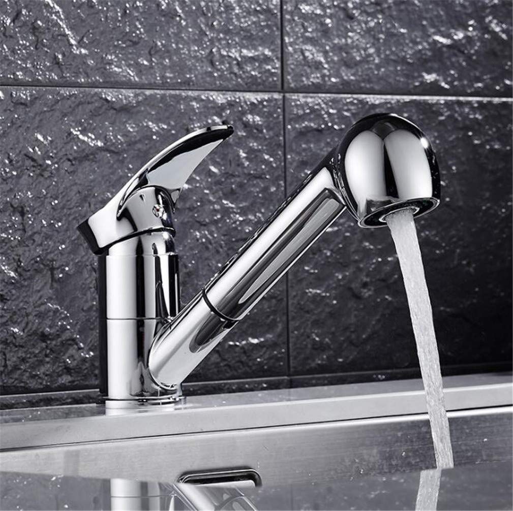Grifos de Cocina Grifo de Cocina extraíble Giratorio de 360 Grados Grifo de Ahorro de Agua Grifo Mezclador de grúa de Lavabo Negro Pulido Grifo de latón de una Sola manija Montado