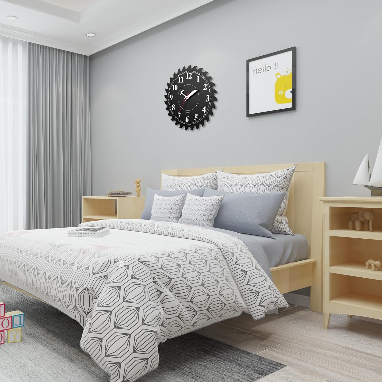 12 Inch Wall Clock with Circular Saw Blade Dial, Handsaw and Hammer Pointer,Great Decor for Home,Workshop and Man Cave (Black)