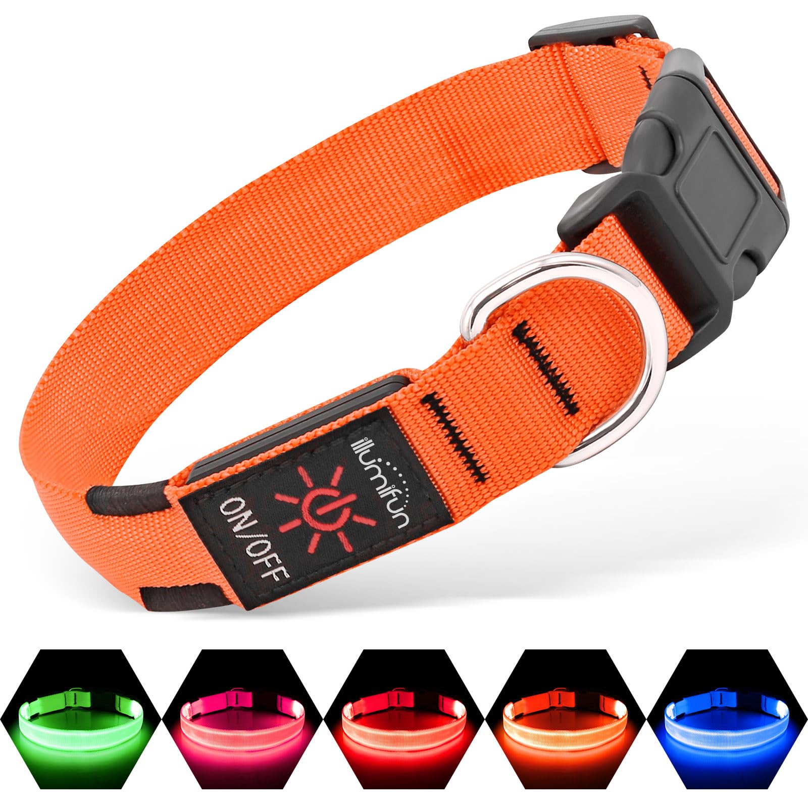 Illumifun LED Dog Collar, USB Rechargeable Light Up Dog Collar Glow in the Dark
