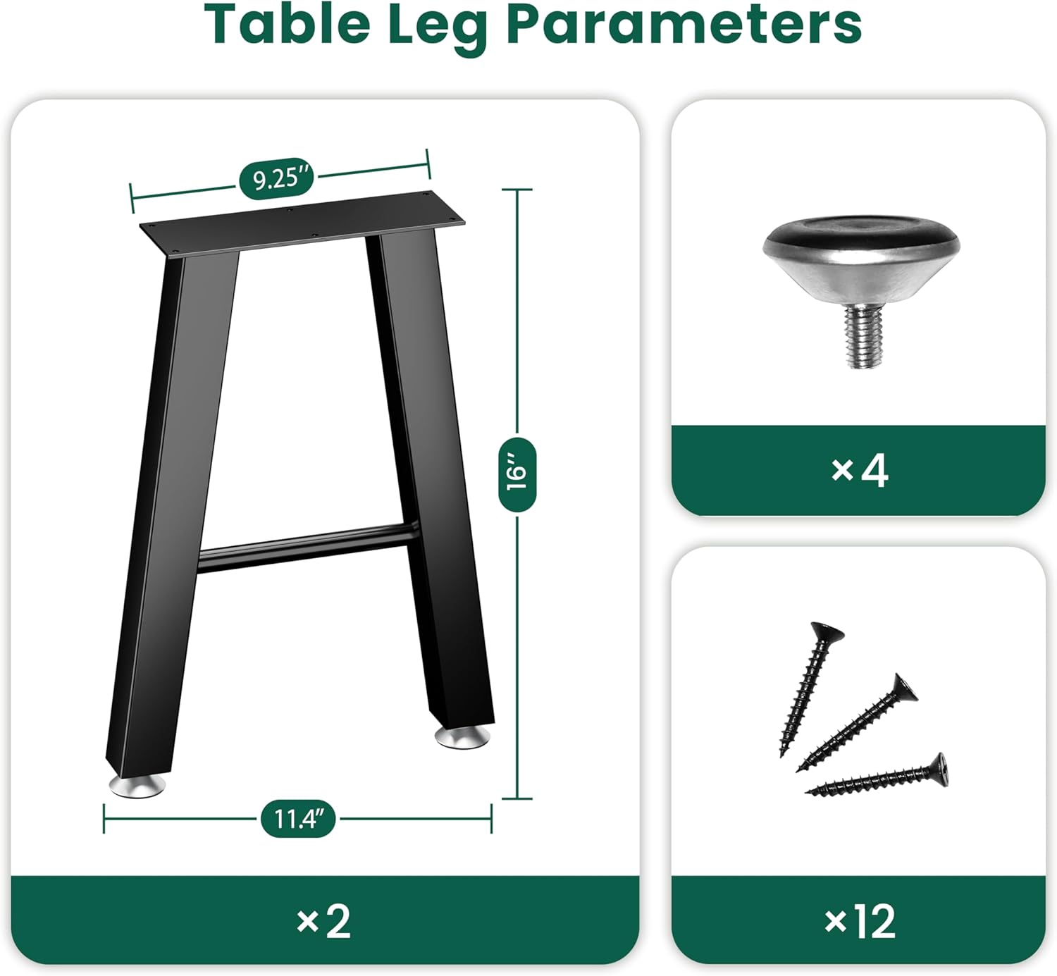 Set of 2 Metal Table Legs 15 inch Height Coffee Table Legs Bench Table Legs for DIY Desk Legs with Adjustable Leveling Glides Ottoman Furniture Legs Easy Install Matte Black Finish
