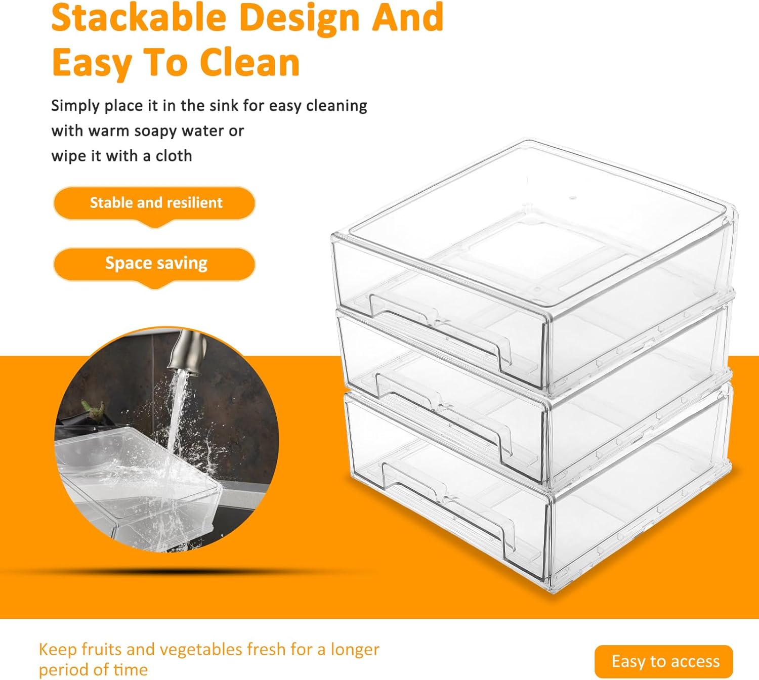 Refrigerator Drawer Organizer Stackable Fridge Storage Organiser Pull Out Drawers Clear Refrigerator Fruit Storage Containers Large Capacity Food Storage Containers for Freezer, Cabinet, Kitchen 8 71FDbSpPOEL. AC SL1500