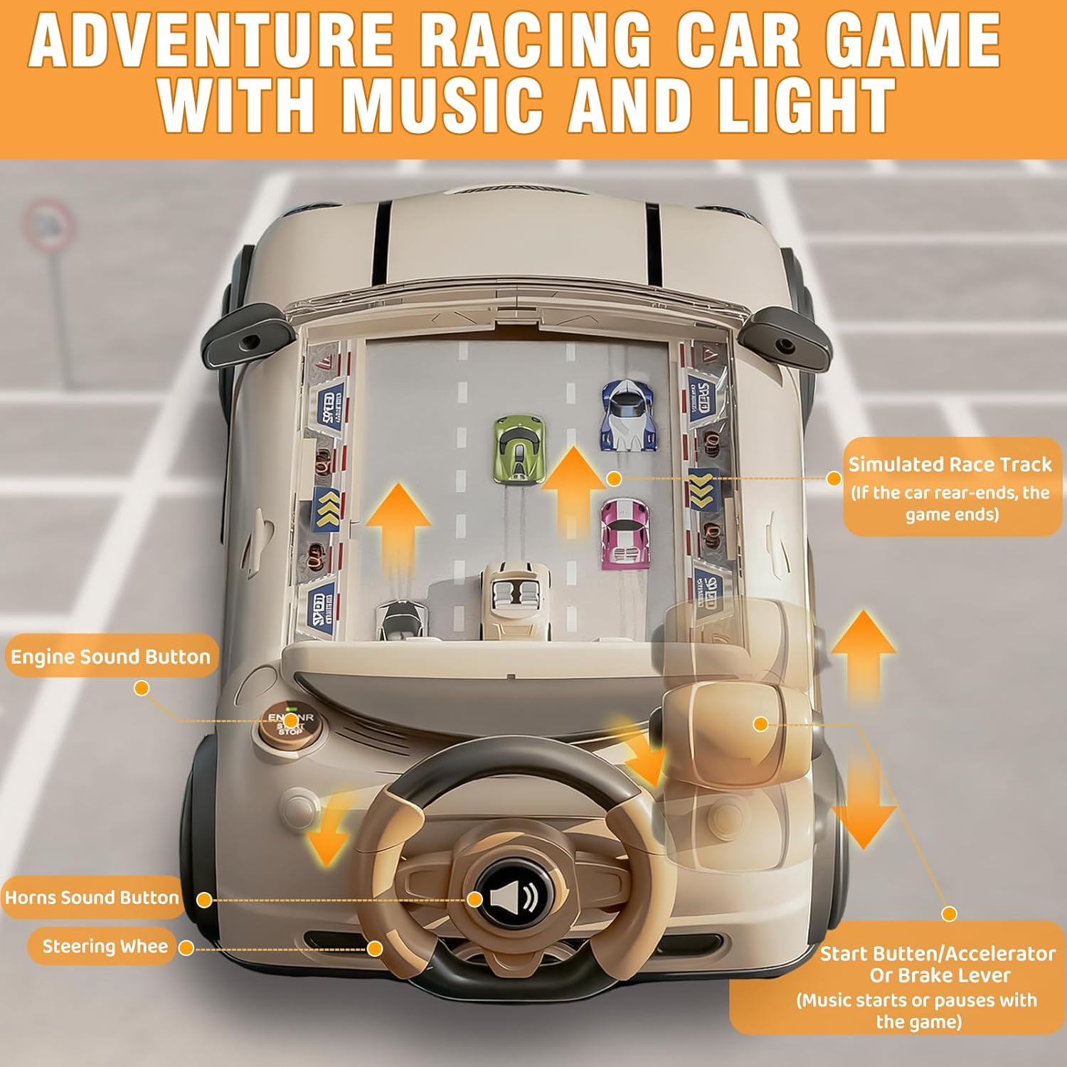 Racing Car Steering Wheel Toy, Racing Adventure Car Steering Wheel for Kids Toddler Simulated Driving Racing Cars Game with Music Interactive Learning Toys Birthday Gifts for Boys Girls Ages 3+