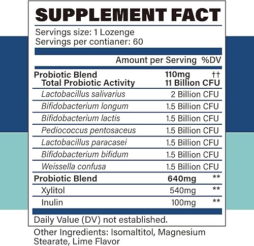 Miniatura 7 de Probióticos orales para el mal aliento bucal, 11 mil millones de UFC probióticos masticables para dientes y encías, boca seca, restauración de