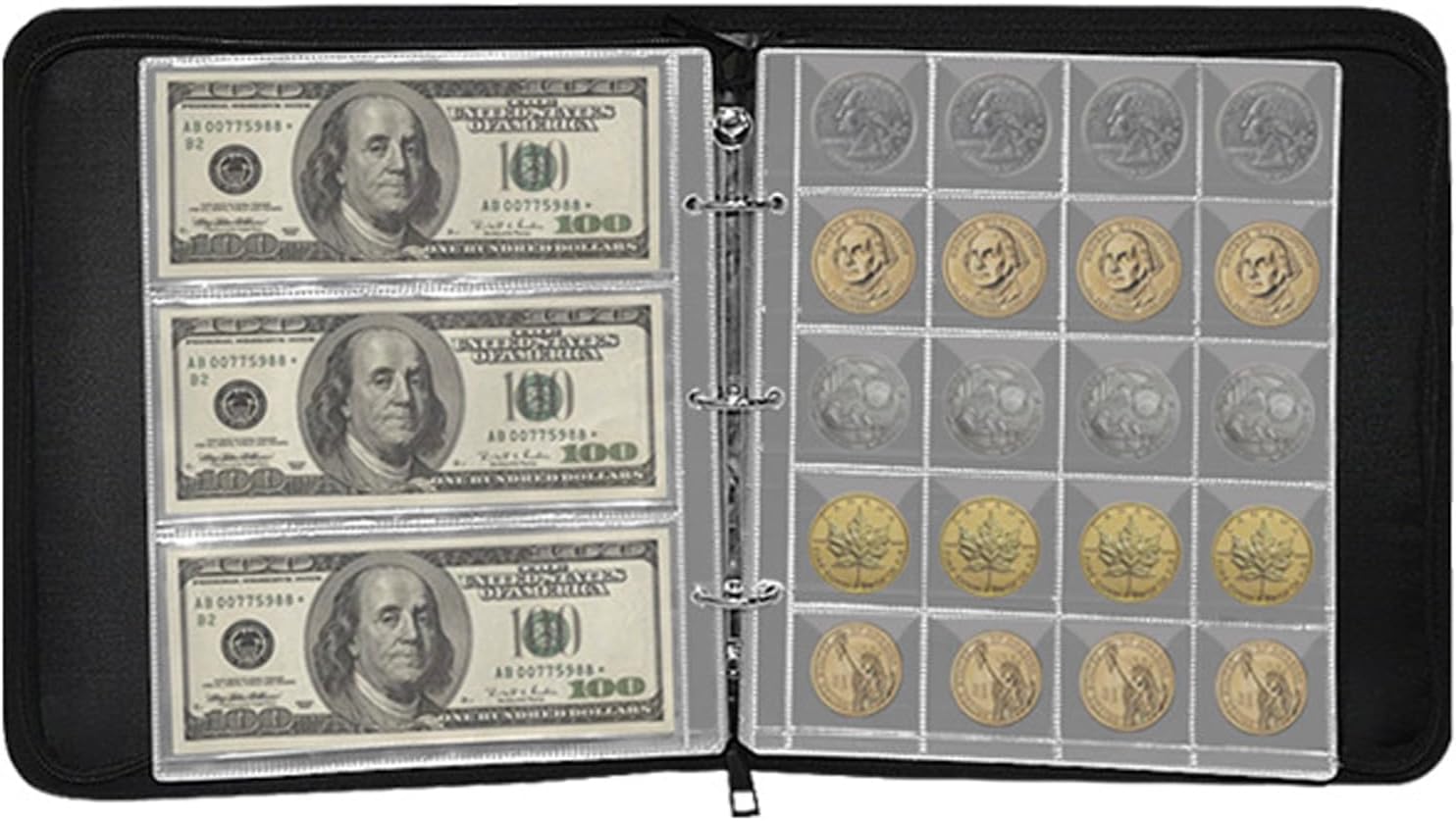 Coin Book, Fireproof Coin Collection Supplies, Coin Holder, Coin Organizer Binder Album for Currency, Pennies, Stamp, Storage, Money Storage Case for Collectors