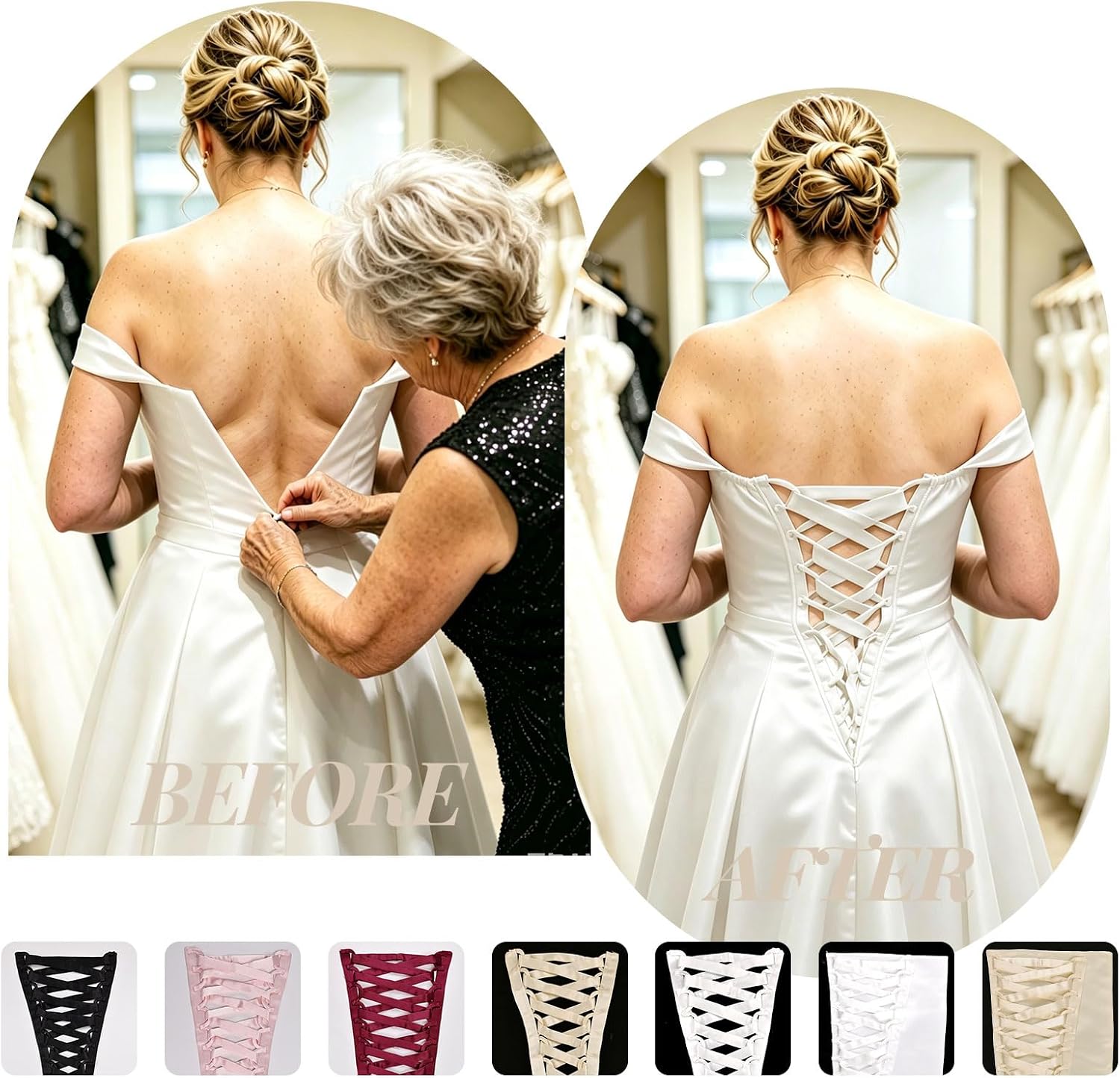 Corset Back Kit,Women Zipper Replacement Adjustable Satin Lace up for Wedding Prom Dresses