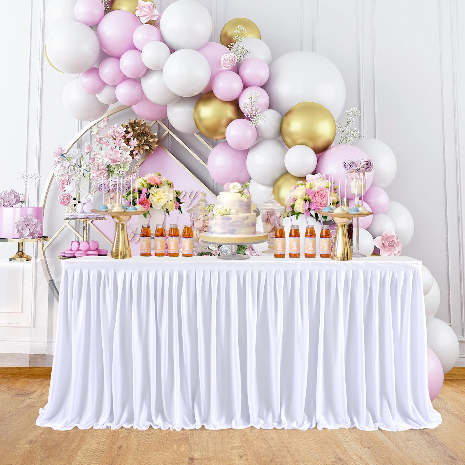 White 5ft Table Skirts for Rectangle or Round Tables, Sweetheart Table Skirt for Wedding Boy Girl Baby Shower Communion Princess Birthday Party