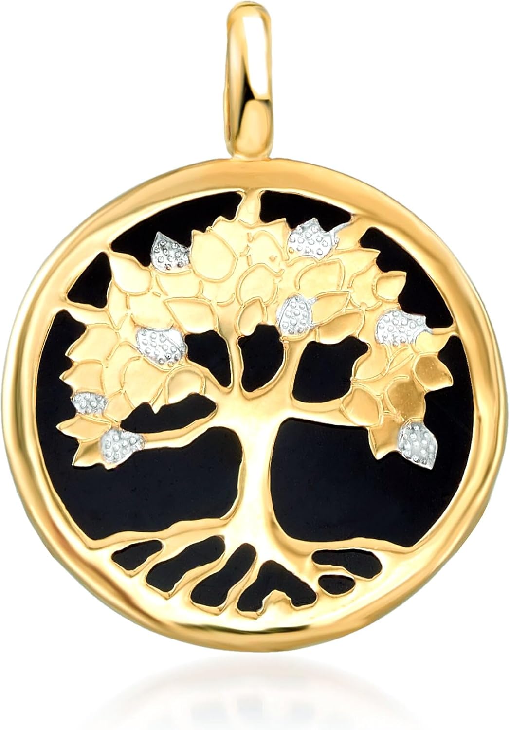 Ross-Simons 17mm Onyx Tree Of Life Pendant in 14kt Yellow Gold