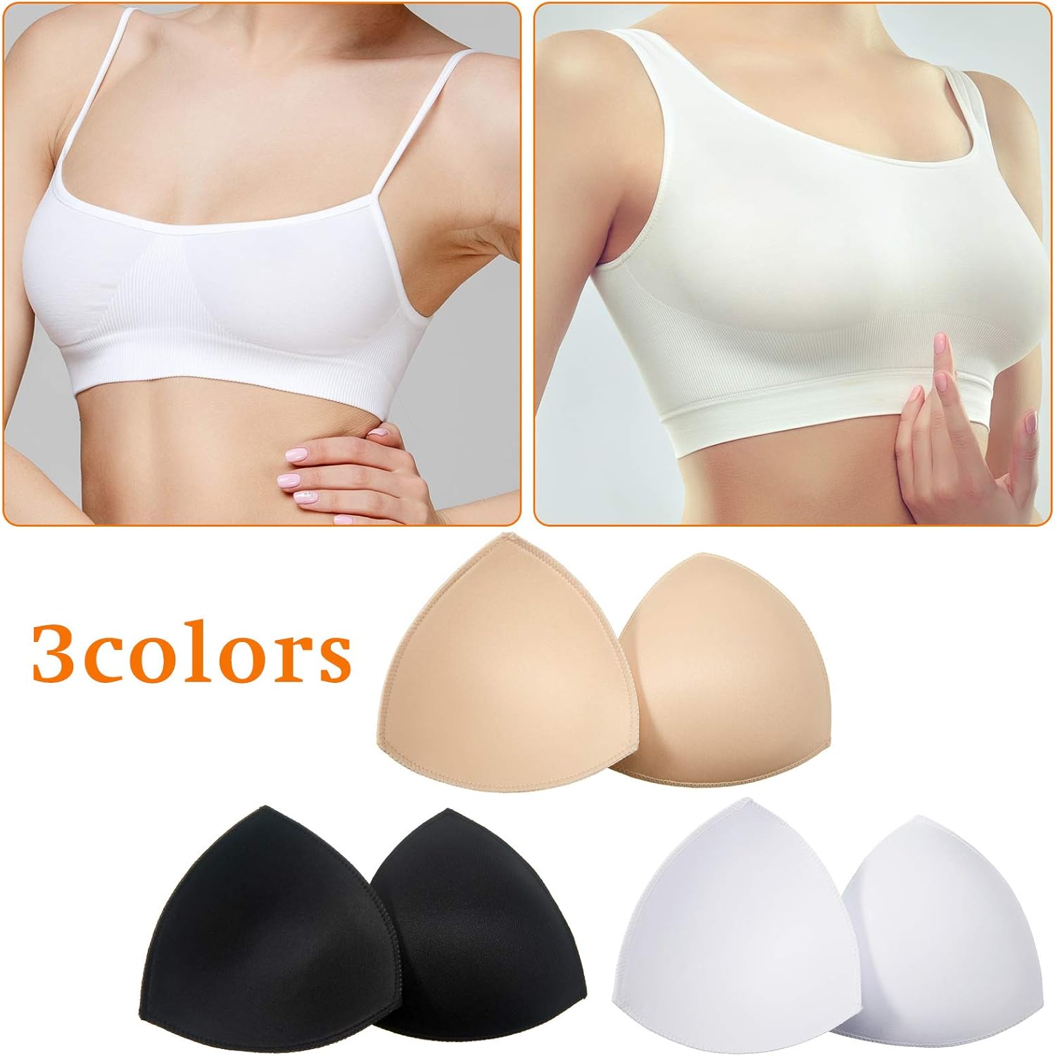 Syhood 18 Pairs Triangle Sports Bra Pads Inserts Women Push up Breast Insert Pads Sponge Removable Bra Cup Inserts Pad(White, Black, Nude Color) - Image 5
