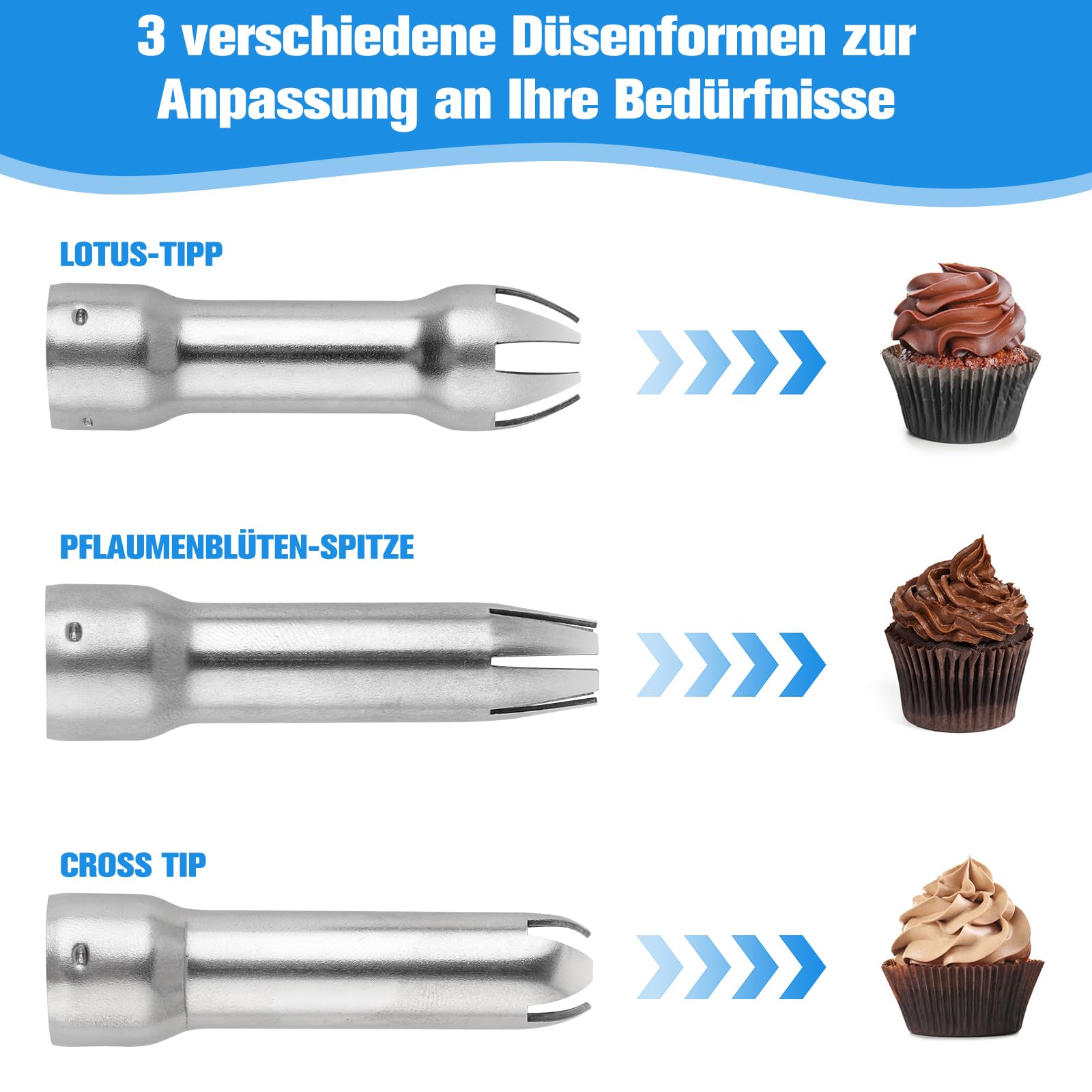 ERWEY Sahnespender 500ML, Sahnesyphon Aluminium, Sahnesprüher Auslaufsicherer Einfach Reinigen mit 3 Tüllen und 1 Reinigungsbürsten, Schlagsahne Spender für Küche Party Desserts