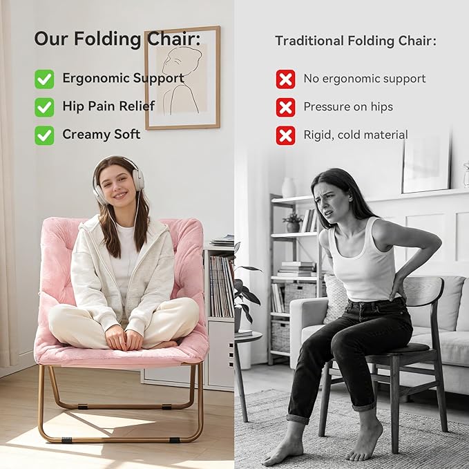 Sillón Plegable Lounge Peluche Redondo para Descanso Rosa miniatura 9