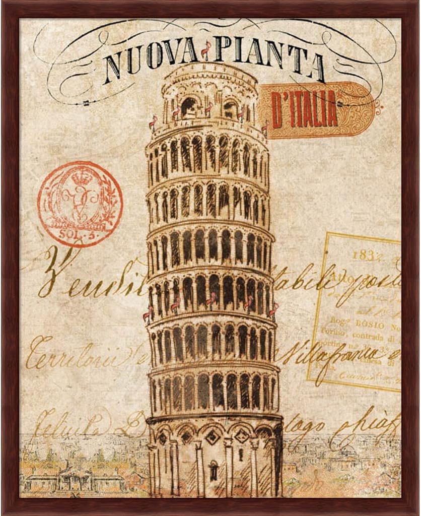 Letter from Paris & Pisa by Wild Apple Portfolio, 2 Piece Brown Framed Art Set, 17.25 X 21.25 Inches Each, Architecture Art