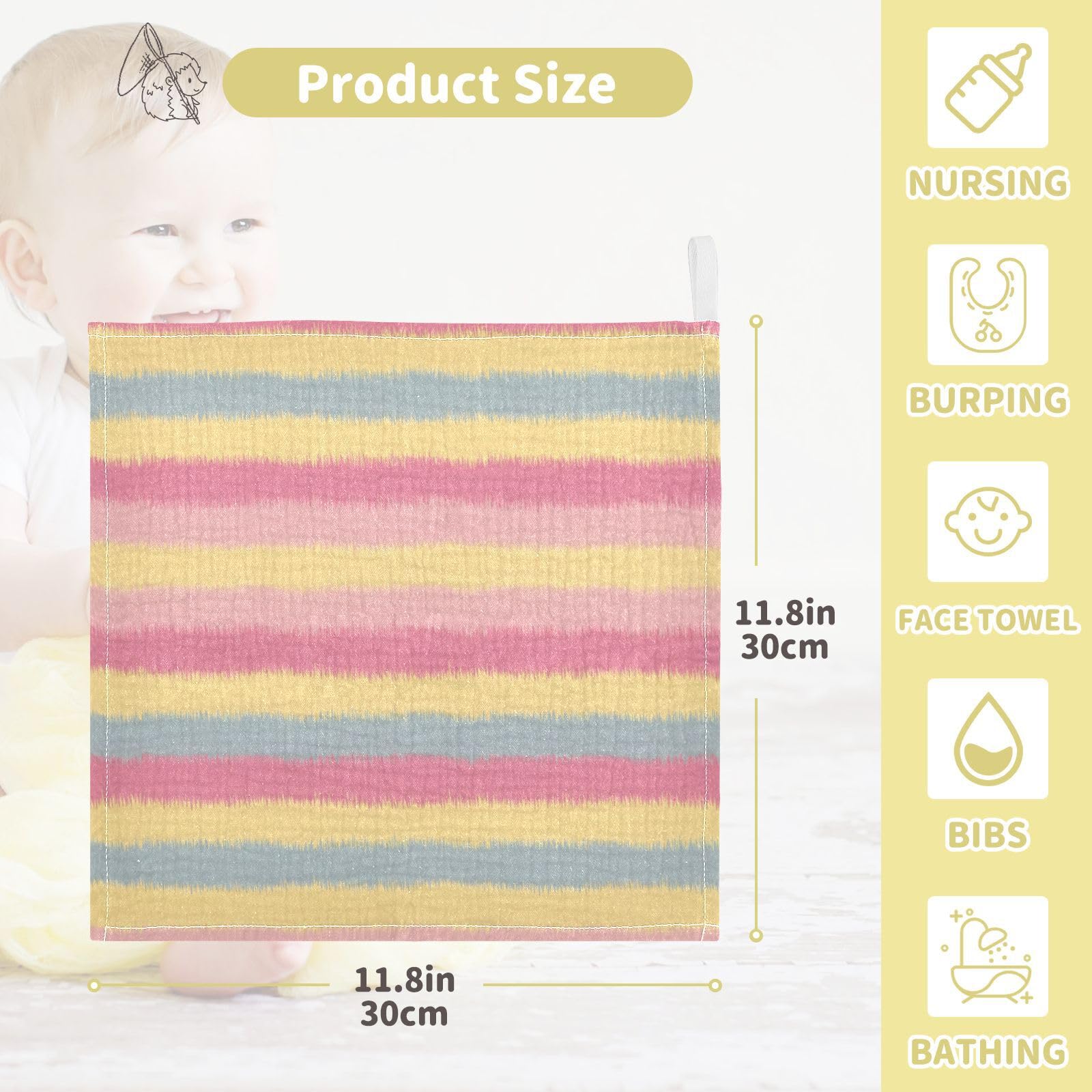 Kigai Colorful Stripes Baby Washcloths,5pcs Ultra Soft Absorbent Towel,Newborn Bath Face Towel, Natural Reusable Baby Wipes for Sensitive Skin, Baby Registry as Shower