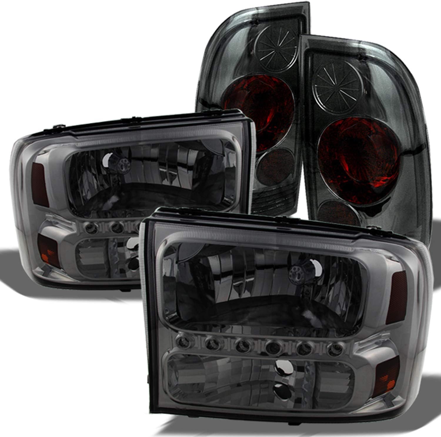 AKKON - For 1999-2004 Ford F250/350/450/550 Superduty Smoke LED Headlights w/Signal Lamps + Smoked Tail Lights Combo