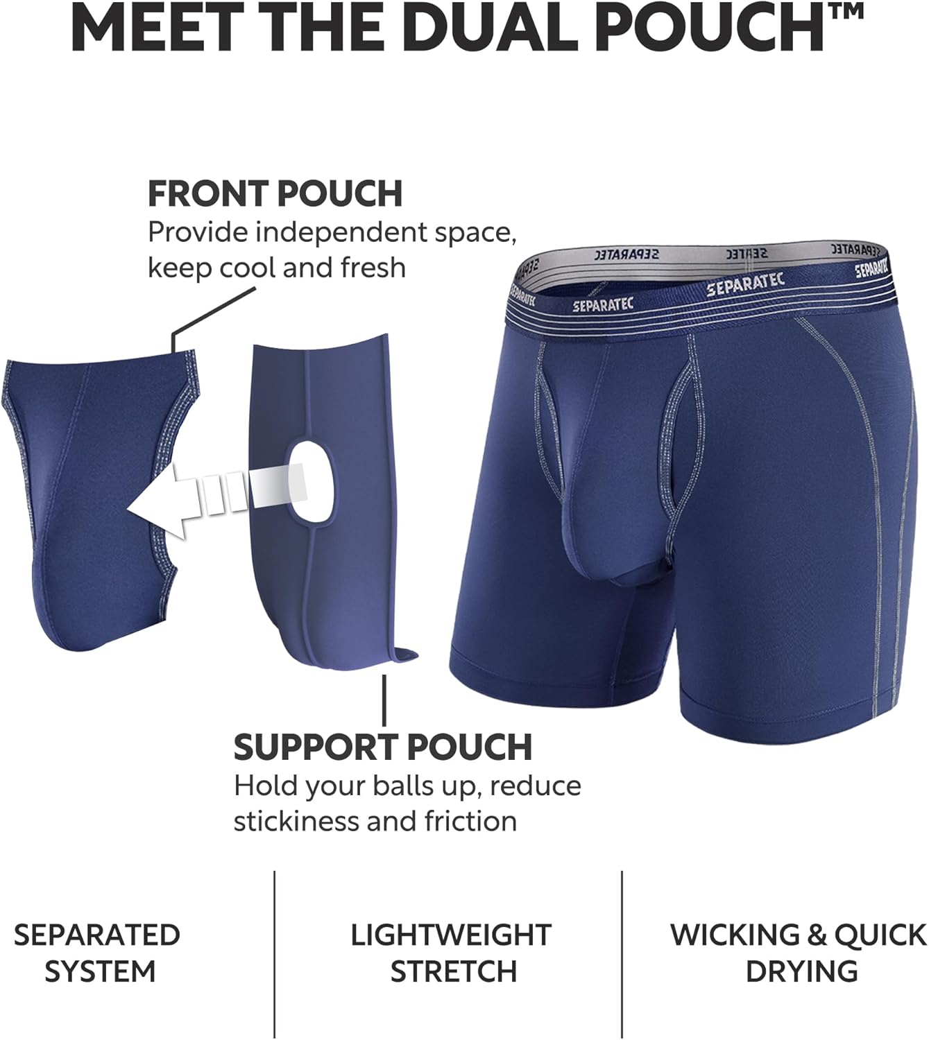 Separatec Mens Underwear with Pouch for balls Anti Chafing Underwear Men Athletic Sport Performance Long Boxer Briefs 3 Pack - Image 7