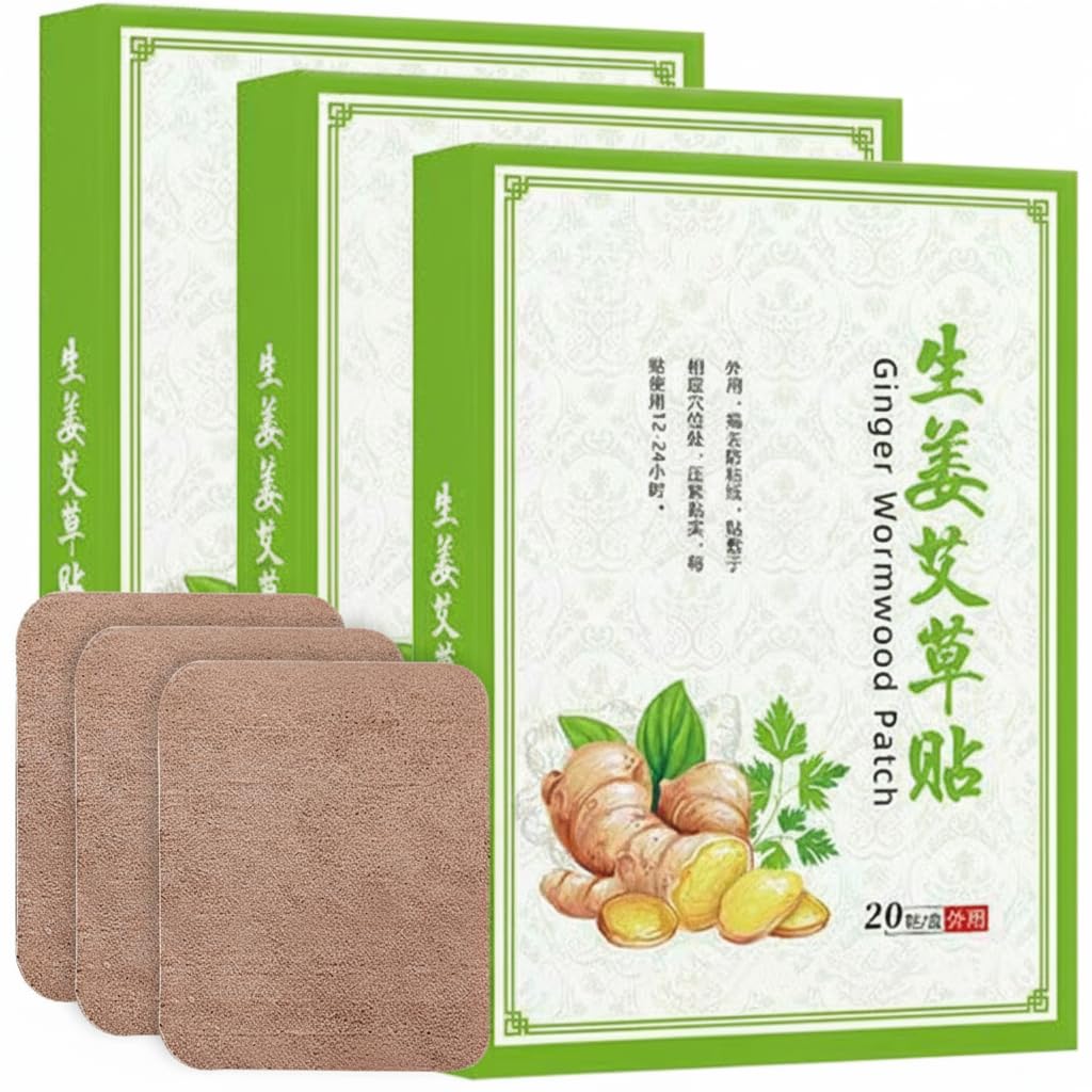 Ginger Wormwood Acupoint Patch (60 Packs), Deep Conditioning Herbal Patches for Neck, Shoulder, Back, Waist, Hands, and Feet Joints – Ginger & Wormwood Essence