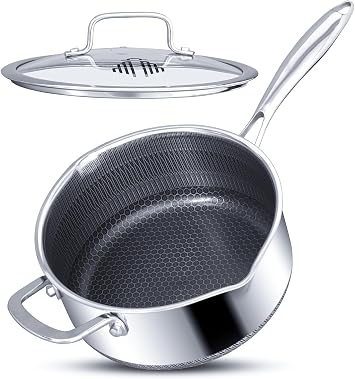 INTIGNIS Saucepan with Lid 22cm/3.5L Nonstick Sauce Pot | Induction, Gas, Electric Hobs, Pour Spout, Stay Cool Handle, Anti Scratch, Honey Comb German Engineering, Chemical Free