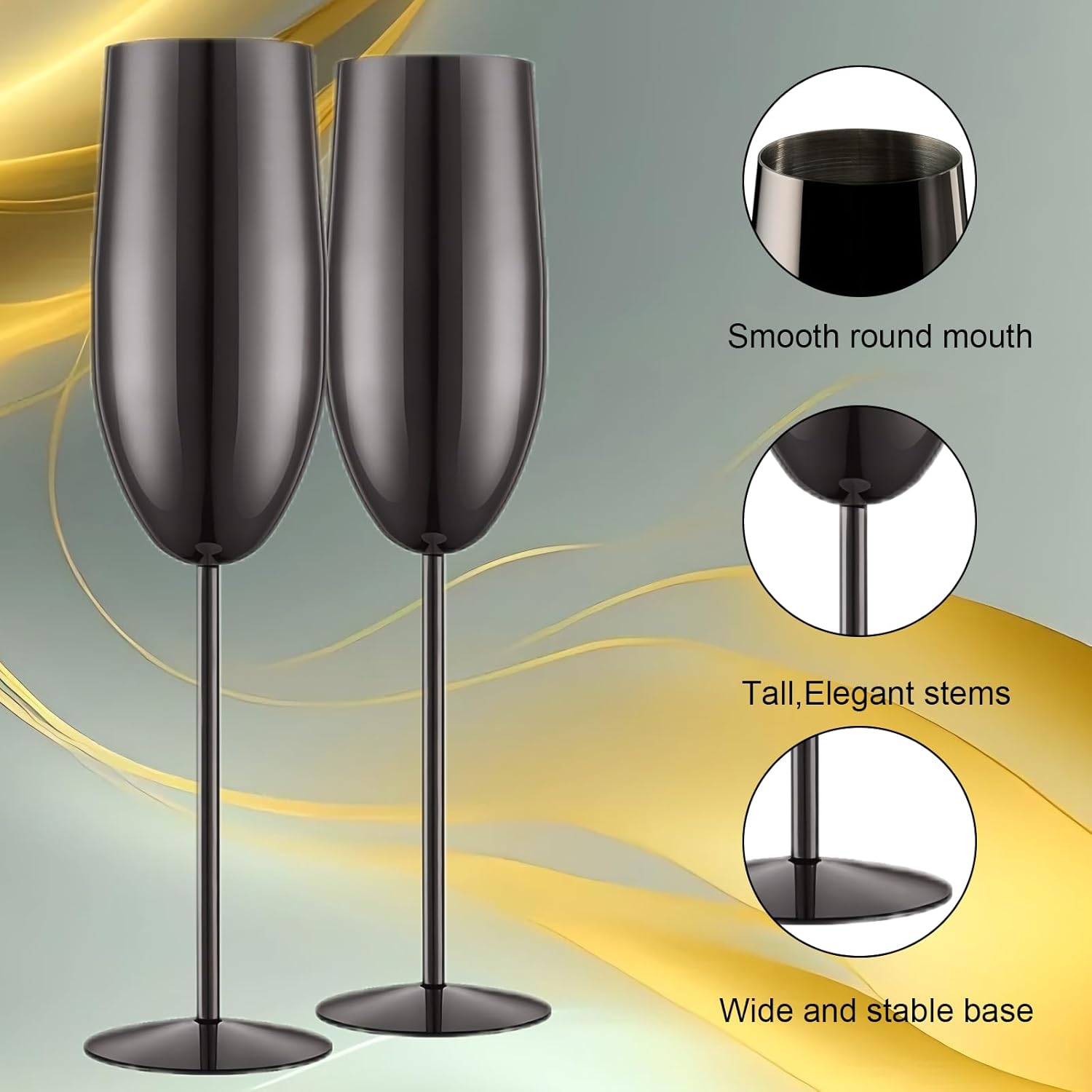 Champagne Glasses Set of 2 Stainless Steel Champagne Flutes Wedding Gifts for Bride 8.5 oz Unbreakable Champagne Glasses for Party Wedding Christmas Anniversary Brithday - Image 5