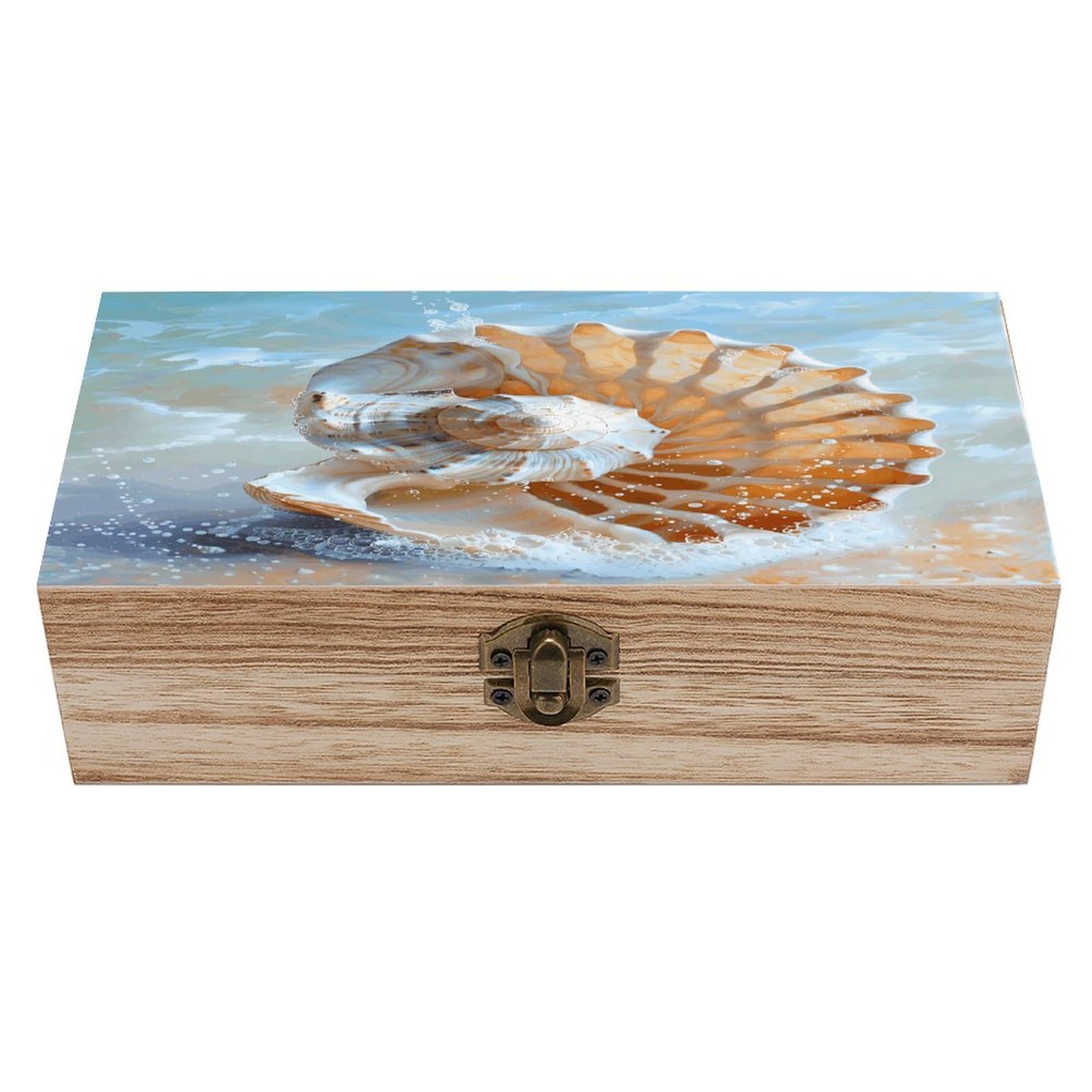 asbwuo Ocean Seashell Wood Keepsake Box Wooden Box with Hinged Lid