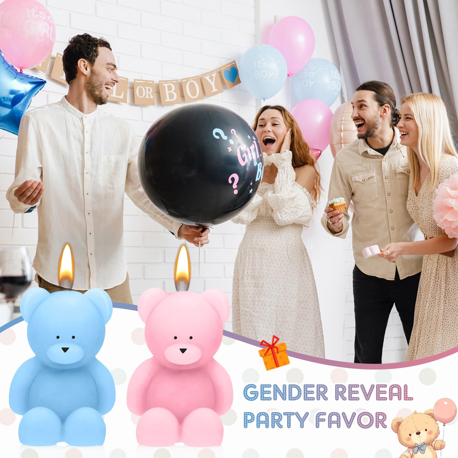 15 velas de oso para baby shower, recuerdos de oso para baby shower, recuerdos de fiesta de oso para invitados, velas de baby shower a granel para regalos, decoraciones de fiesta de oso (rosa,