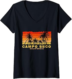 Women's Campo Seco California Retro Palm Sunset Coastal Art V-Neck T-Shirt