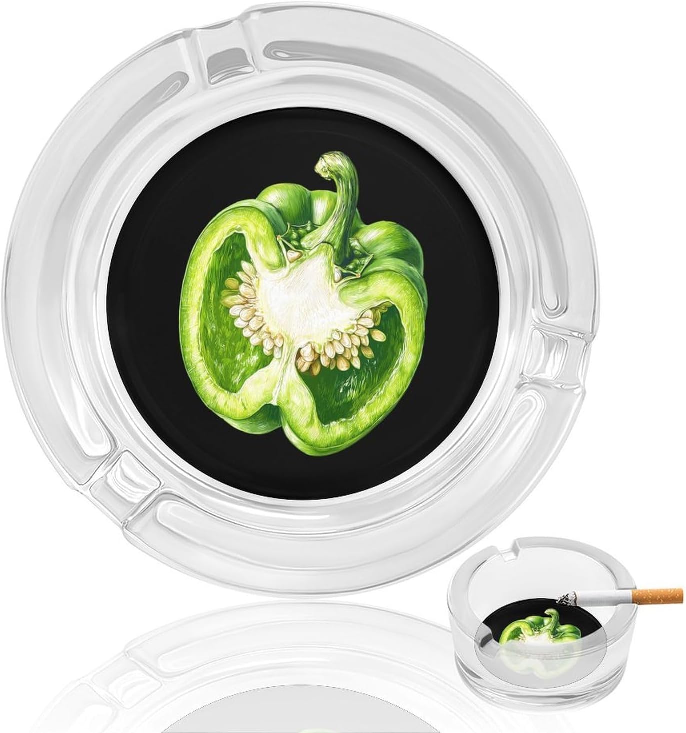 Green Bell Pepper Glass Ashtray for Cigarettes Round Home Ash Tray for Patio Outdoors