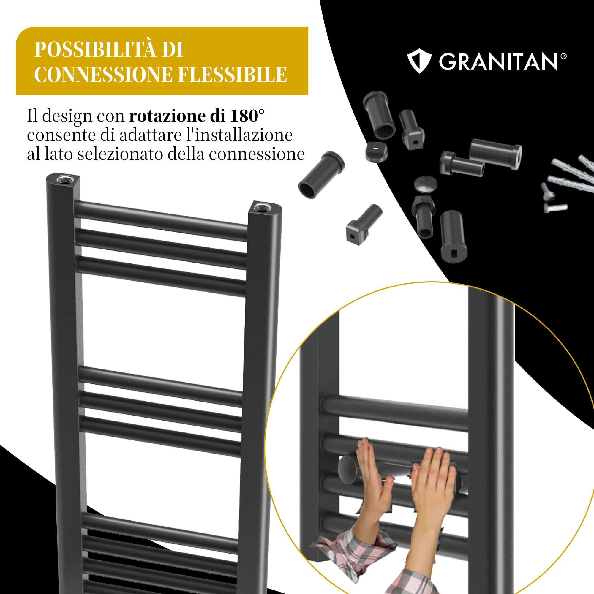 Granitan Termoarredo Bagno 40x100 cm - 328W - Termo Arredo da Bagno - Termoarredo Idraulico - Termosifone da Parete - Bianco