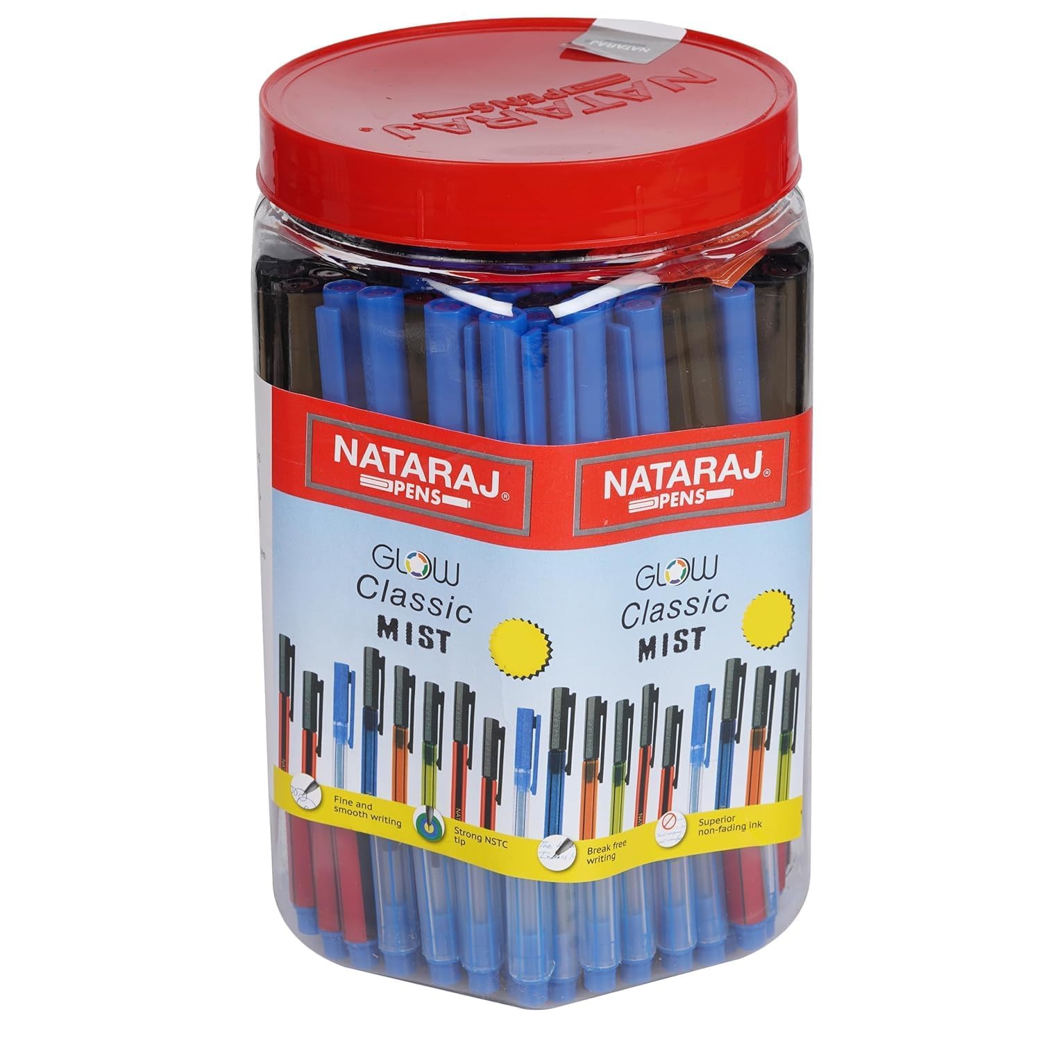Nataraj GCM Ball Pens Jar – Pack of 1 Jar | Smooth Writing Ball Pens for School, Office & Exam Use | Long-Lasting Ink | Blue Pens | Glow, Classic, Mist-image-49