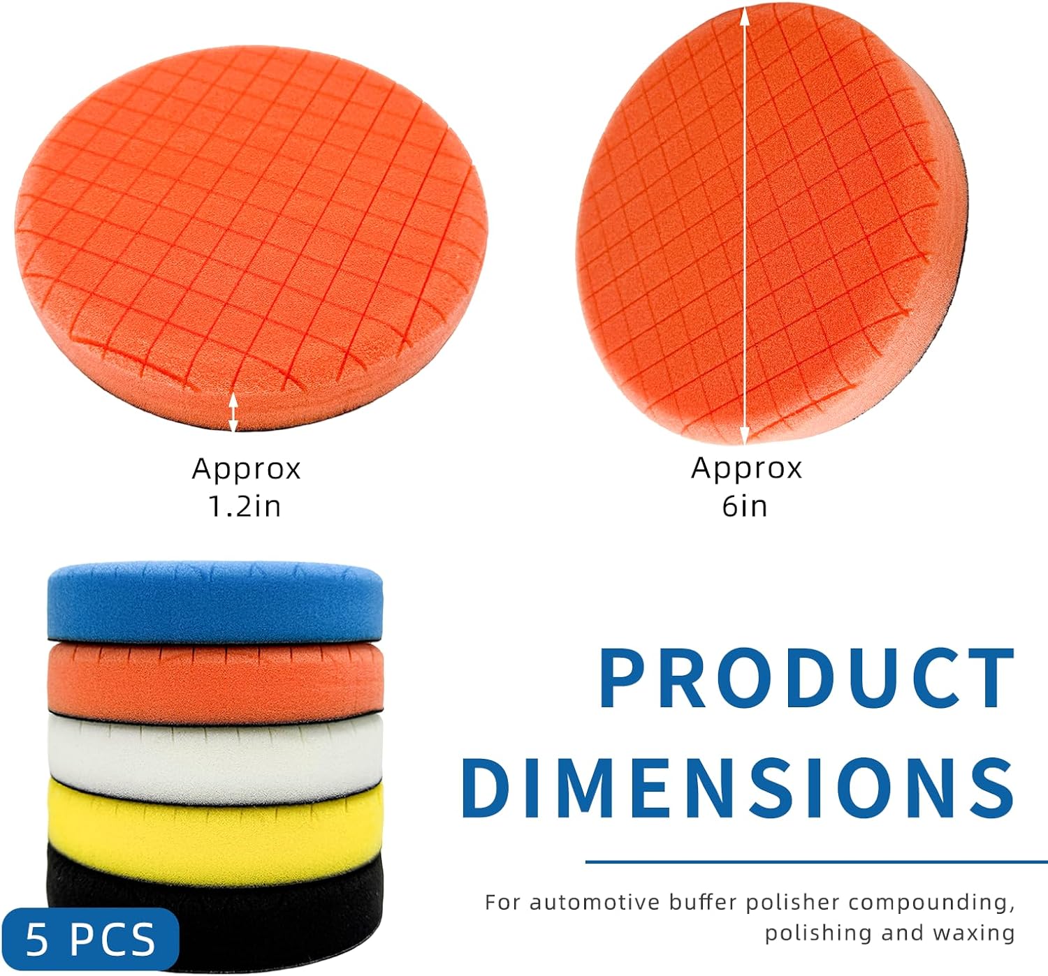 5 PCS Buffing Polishing Pads, 6 Inch Car Compound Buffing Sponge Pads Kit for Backing Plates, Vehicle Buffer Polisher Cutting Pad Set for Compounding Polishing Waxing image 2
