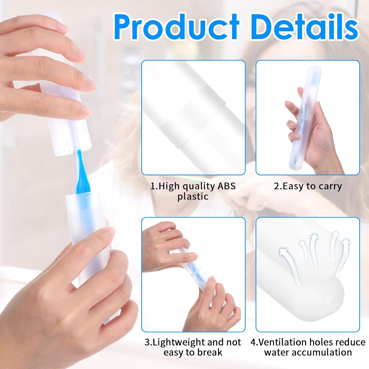 60 Packs Plastic Toothbrush Holders Bulk, Travel Toothbrush Case Covers with Ventilation Holes, 7.67 x 1.1 Inch White PP Material Toothbrushes Protectors for Home Camping Travel