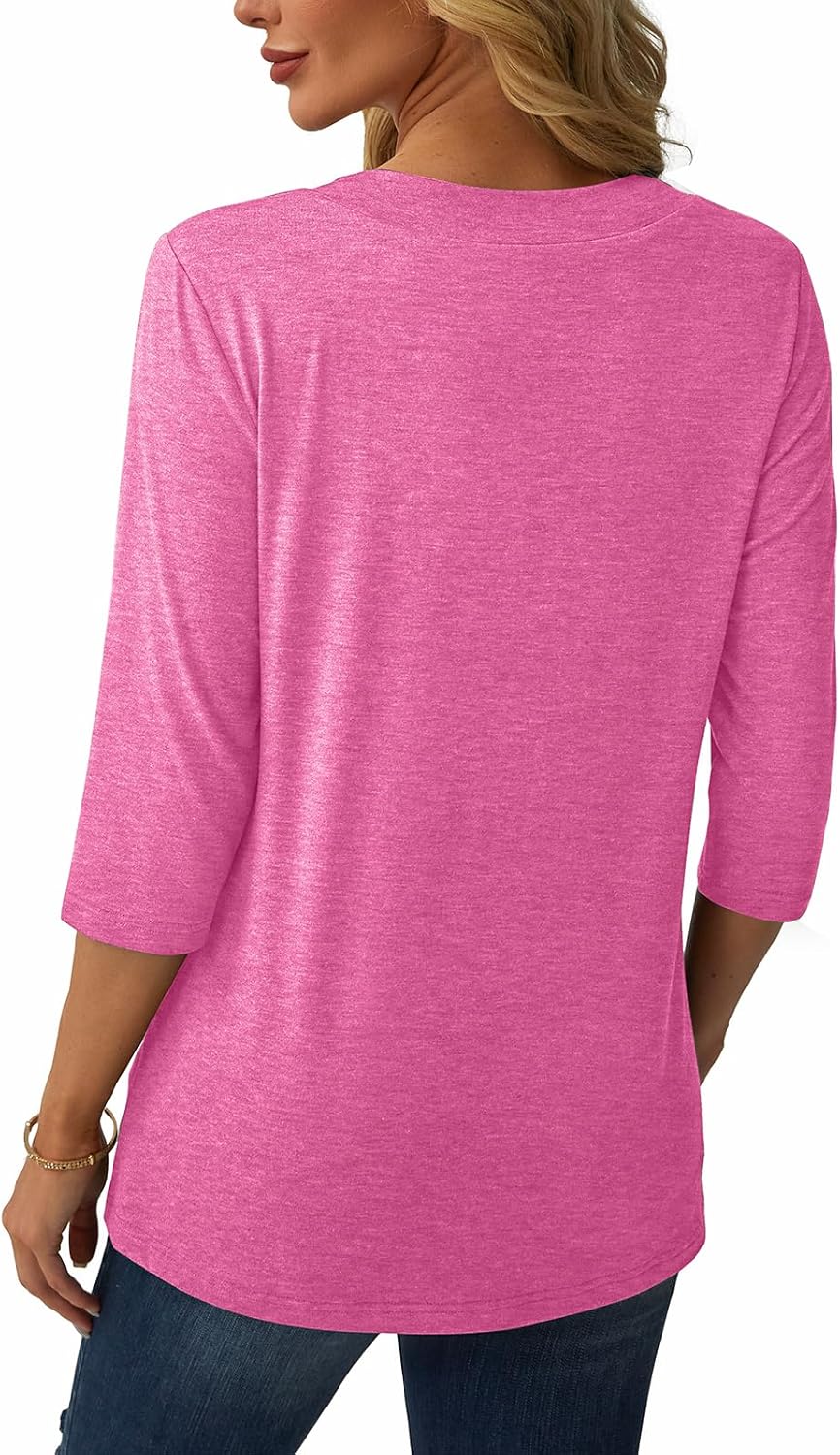 3/4 Length Sleeve Womens Tops V Neck Casual Tunic Loose Fit Basic Shirts Trendy Tops for Women 2026 thumbnail