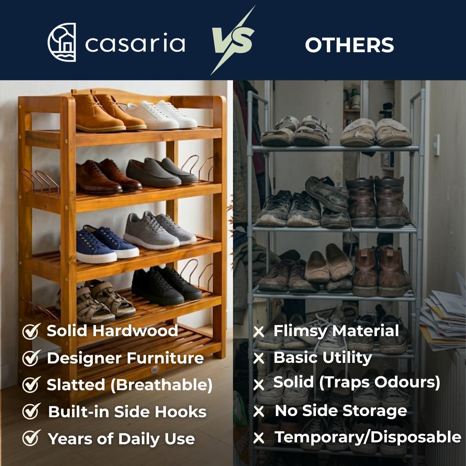 Casaria® Zapatero 5 Baldas Estantería Organizador Zapatos 95x26x82cm Madera Acacia Certificado FSC® Entrada Pasillo