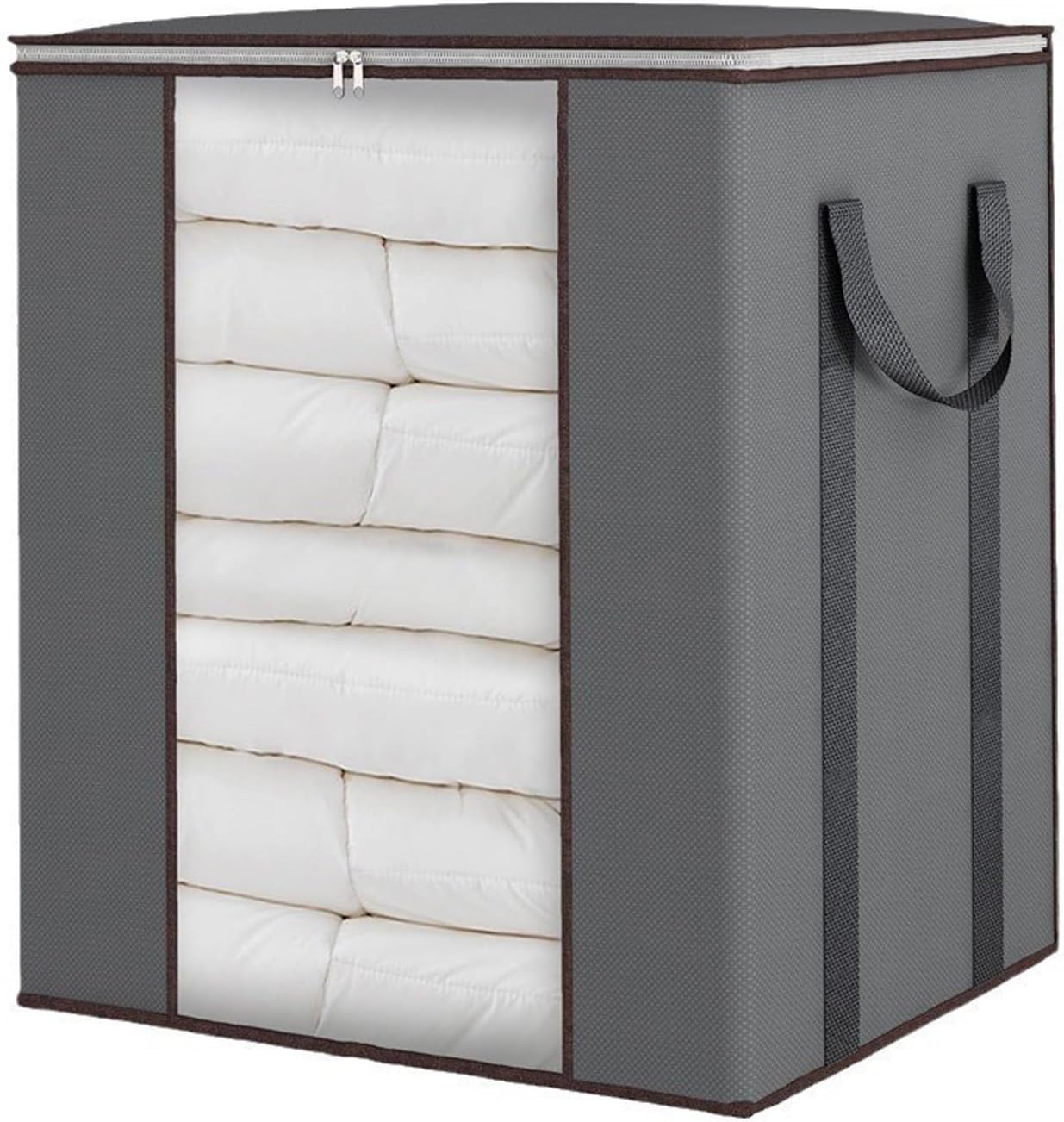 Large blanket storage bag 120L foldable comfortable bed storage with reinforced handle, breathable clothing storage container, suitable for large comfortable bed bedding pillowcases (gray) (1)