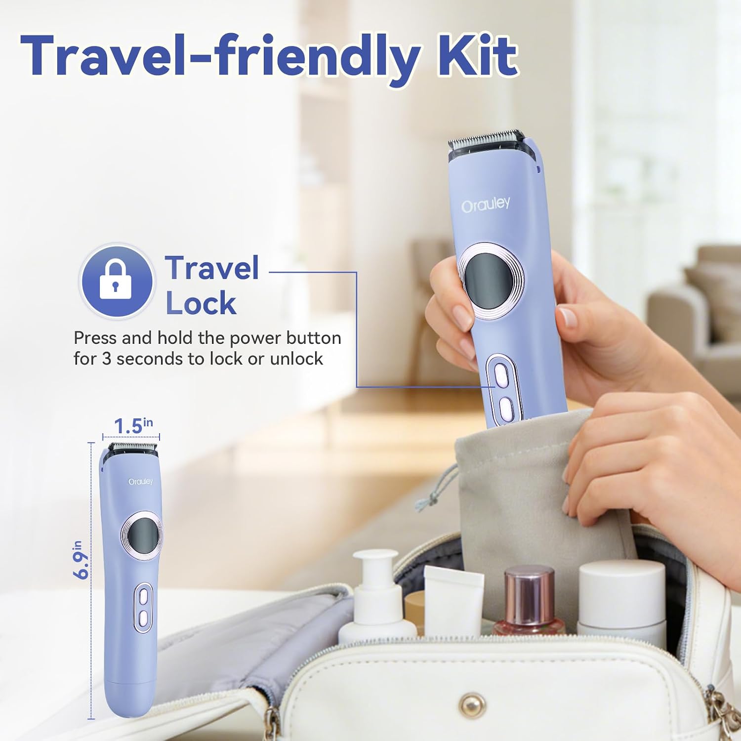 Bikini Trimmer for Women - 2 in 1 Bikini Shaver with LED Light, Electric Razors for Women Cordless Body Hair Trimmer Painless Bikini Razor for Face Chin Pubic Underarm Legs, Elegant Purple