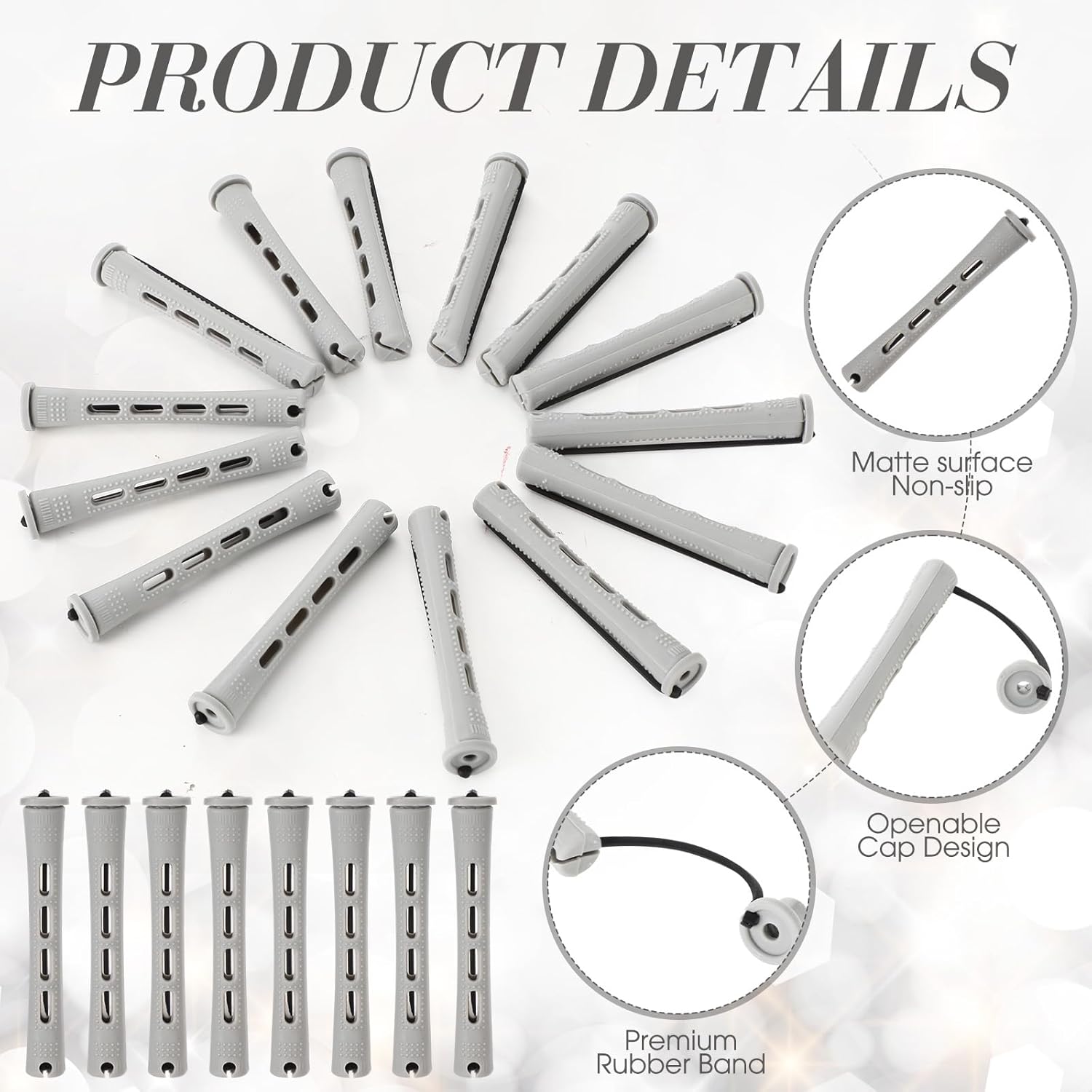 XunYee Gray 200 Piece Hair Perm Rods Set Plastic Cold Ironing Stick, Heatless Perming Rods Hair Curlers Rollers with Pintail Comb and Tote Bag for Long Short Straight Curly Natural DIY (Elegant)