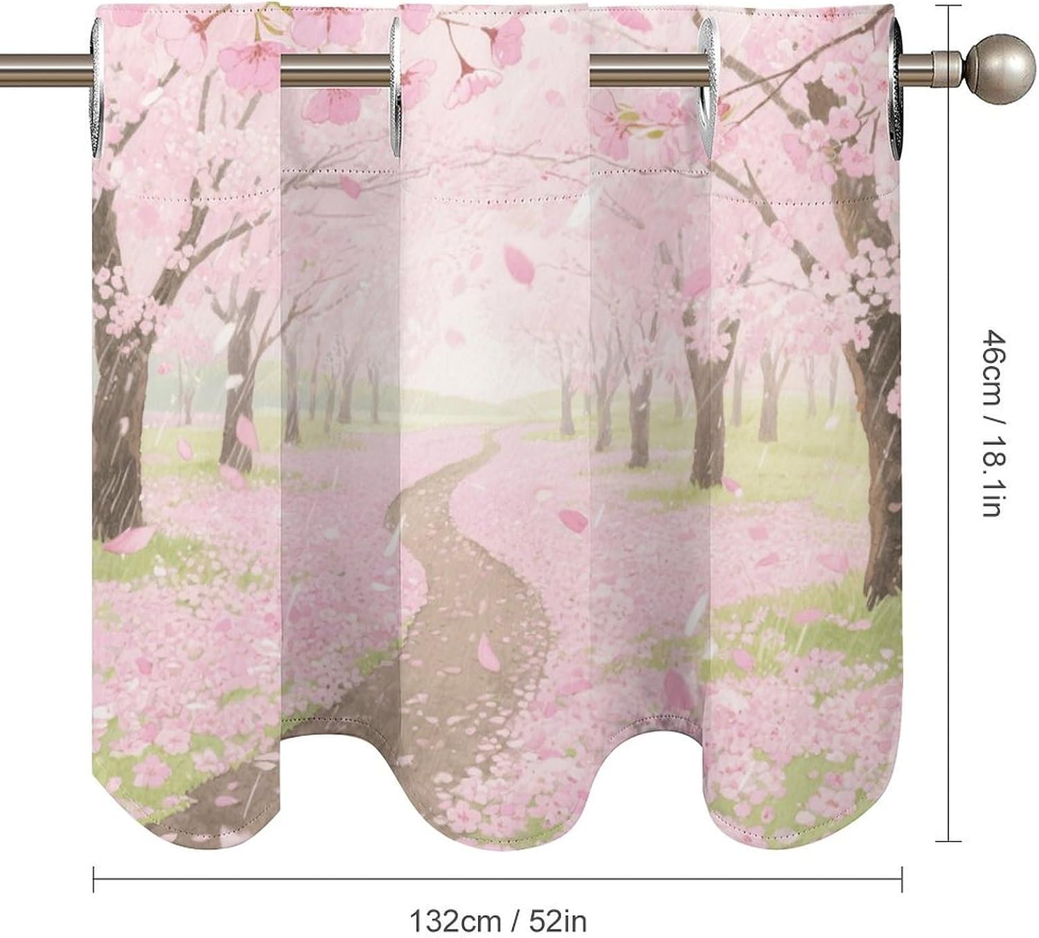 Cherry Blossom Forest in Early Spring Curtain 2 Panels, Polyester Fiber, Blackout Insulated Window Curtain, Curtain Valance for Kitchen Dining Room Living Room Cafe Small Window 52 * 18.1 Inches