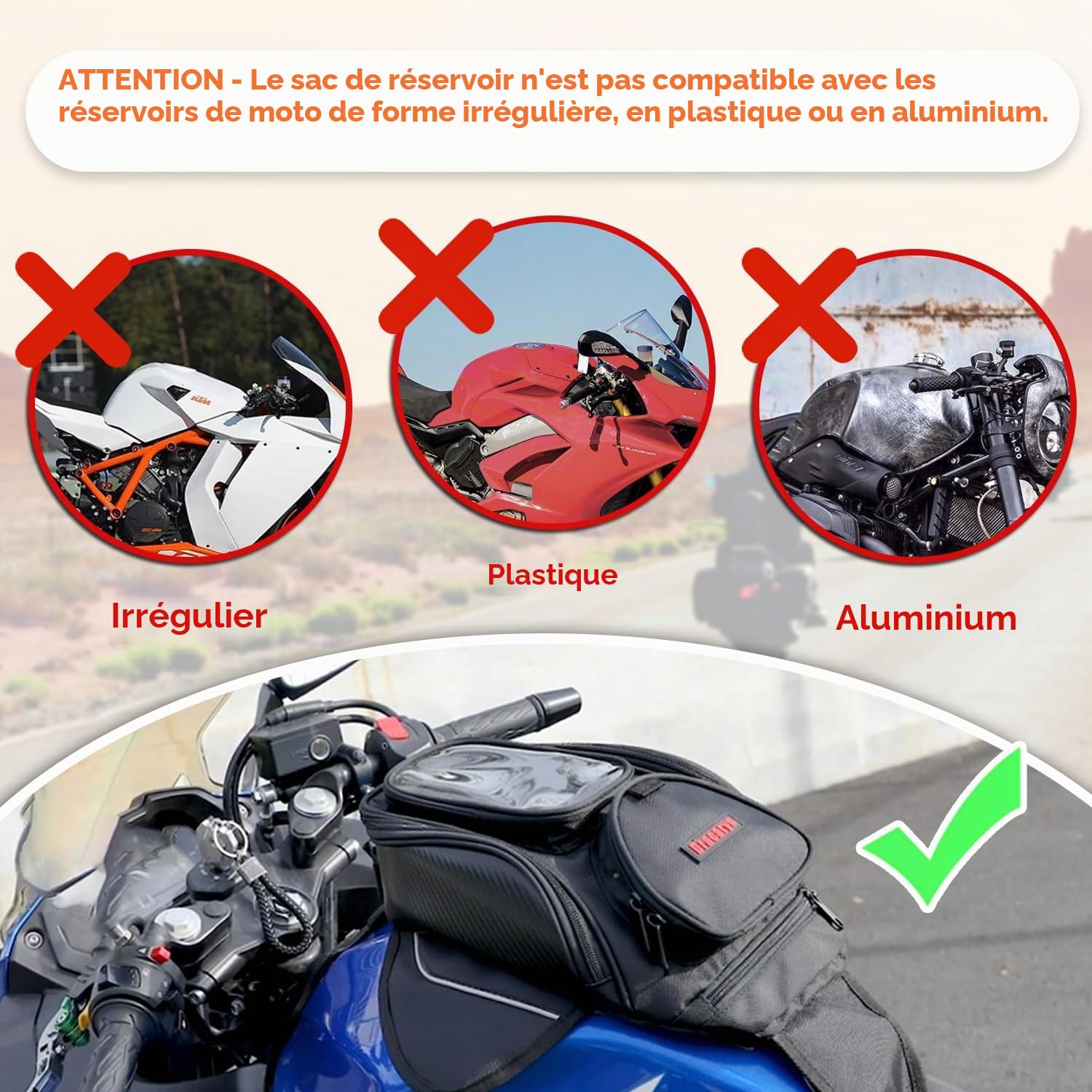 Dracarys Sacoche de réservoir de moto en tissu Oxford, sac magnétique solide, Noir