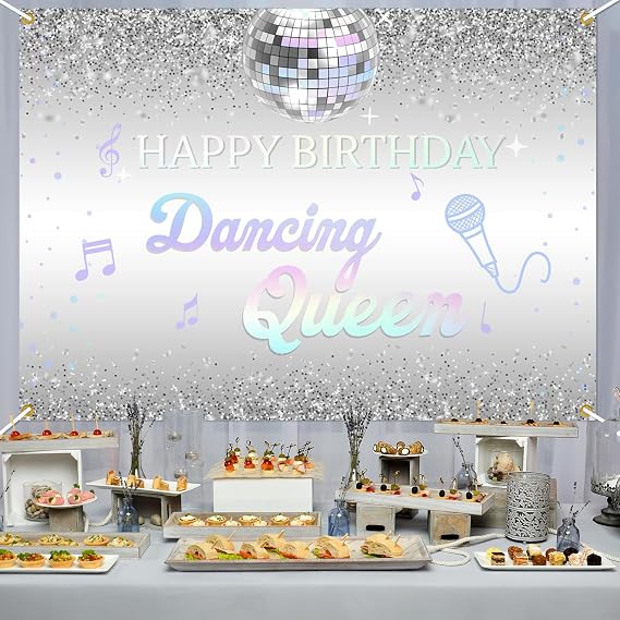 Happy Birthday Dancing Queen Backdrop - Disco Birthday Party Photo Background Dancing Queen Themed Birthday Party Supply, 7 * 5Ft