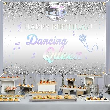 Happy Birthday Dancing Queen Backdrop - Disco Birthday Party Photo Background Dancing Queen Themed Birthday Party Supply, 7 * 5Ft